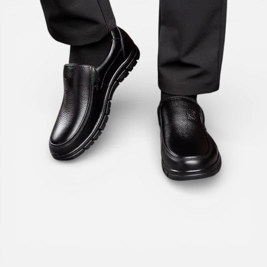 Mocassin Orthopédique Semelle Epaisse Confort En Cuir Véritable Noir Homme