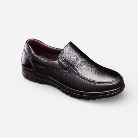 Mocassin Orthopédique Semelle Epaisse Confort En Cuir Véritable Noir Homme