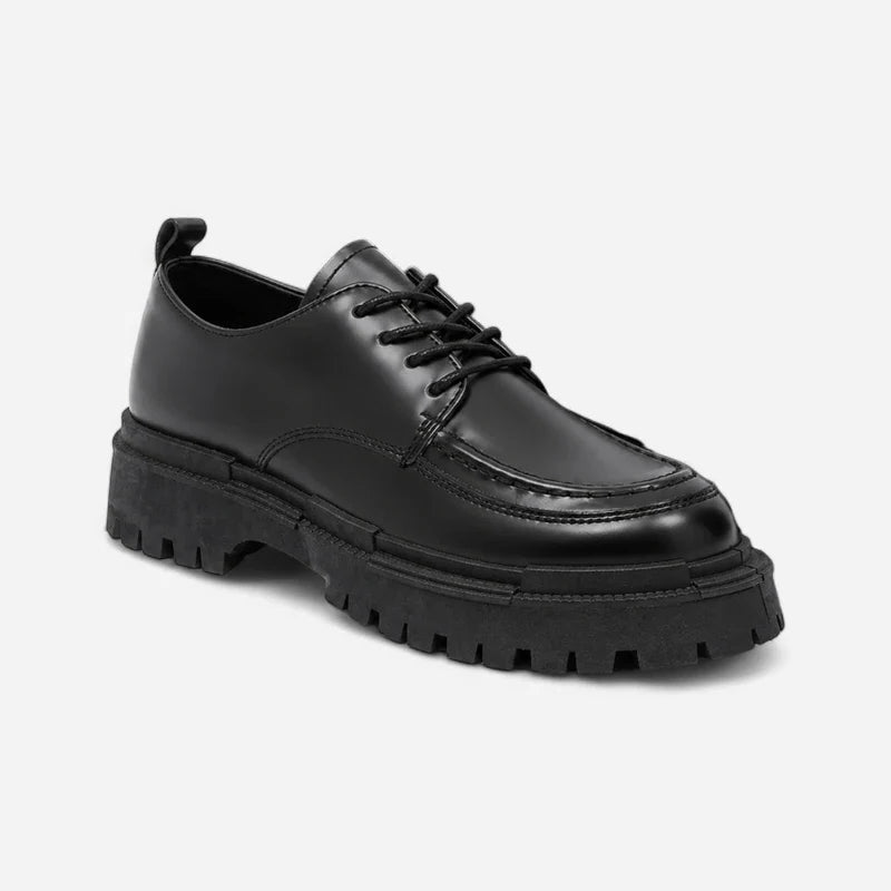 Mocassin Derby Compensé En Cuir Noir Semelle épaisse À Lacet Pour Homme