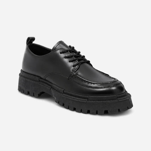 Mocassin Derby Compensé En Cuir Noir Semelle épaisse À Lacet Pour Homme