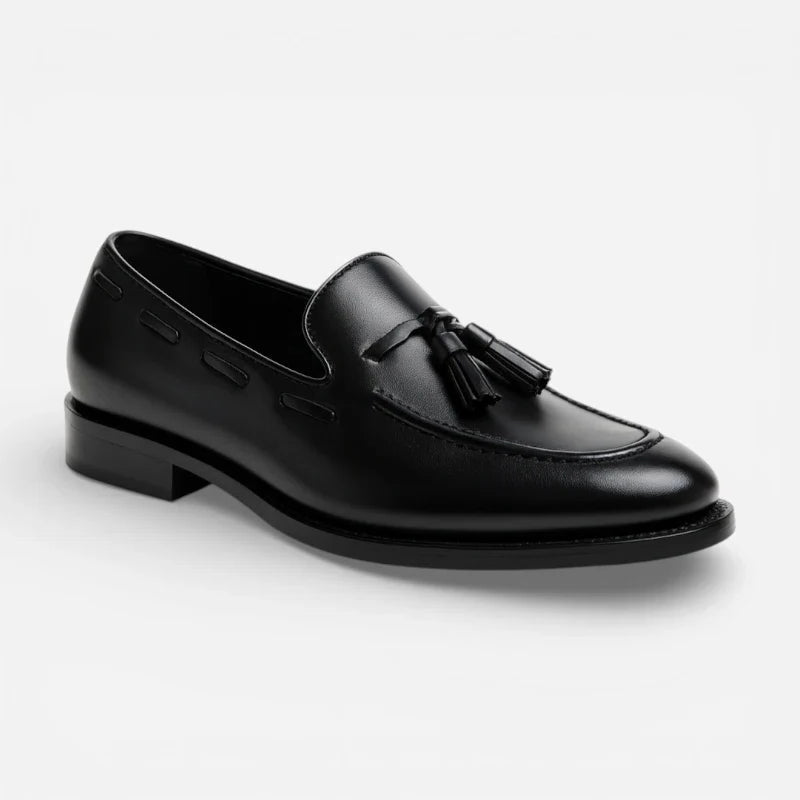 Mocassin Cuir Noir Vernis à Gland Pour Homme