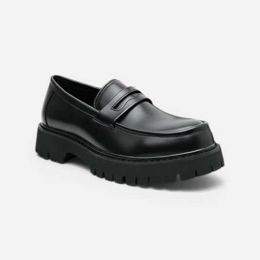 Mocassin Plateforme En Cuir Noir Mat Pour Homme