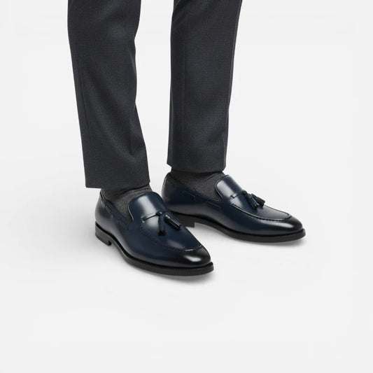 Mocassin En Cuir Marine à Gland Homme
