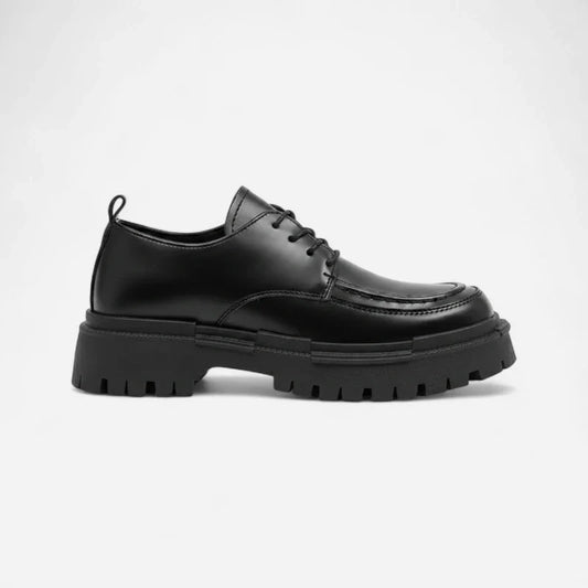 Mocassin Derby Compensé En Cuir Noir Semelle épaisse À Lacet Pour Homme