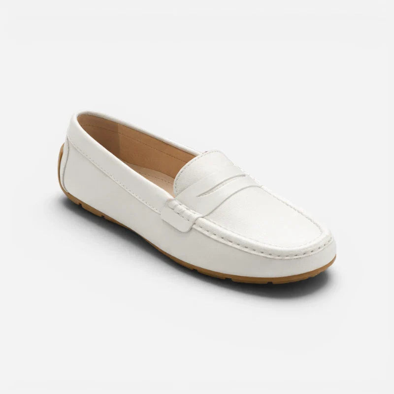 Mocassin Cuir Mat Blanc Femme