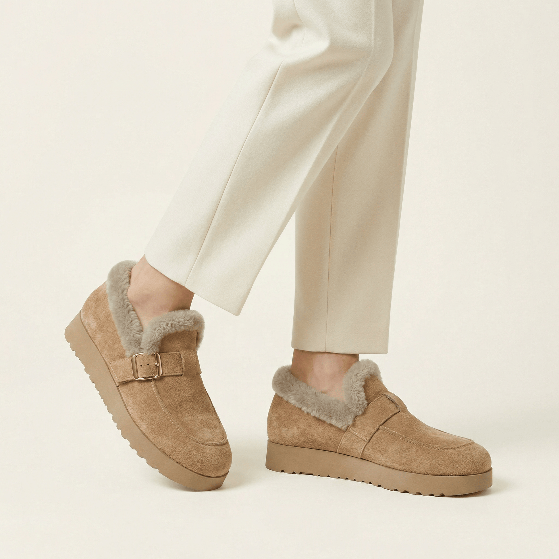 Chausson Mocassin Femme Fourré à Semelle Épaisse