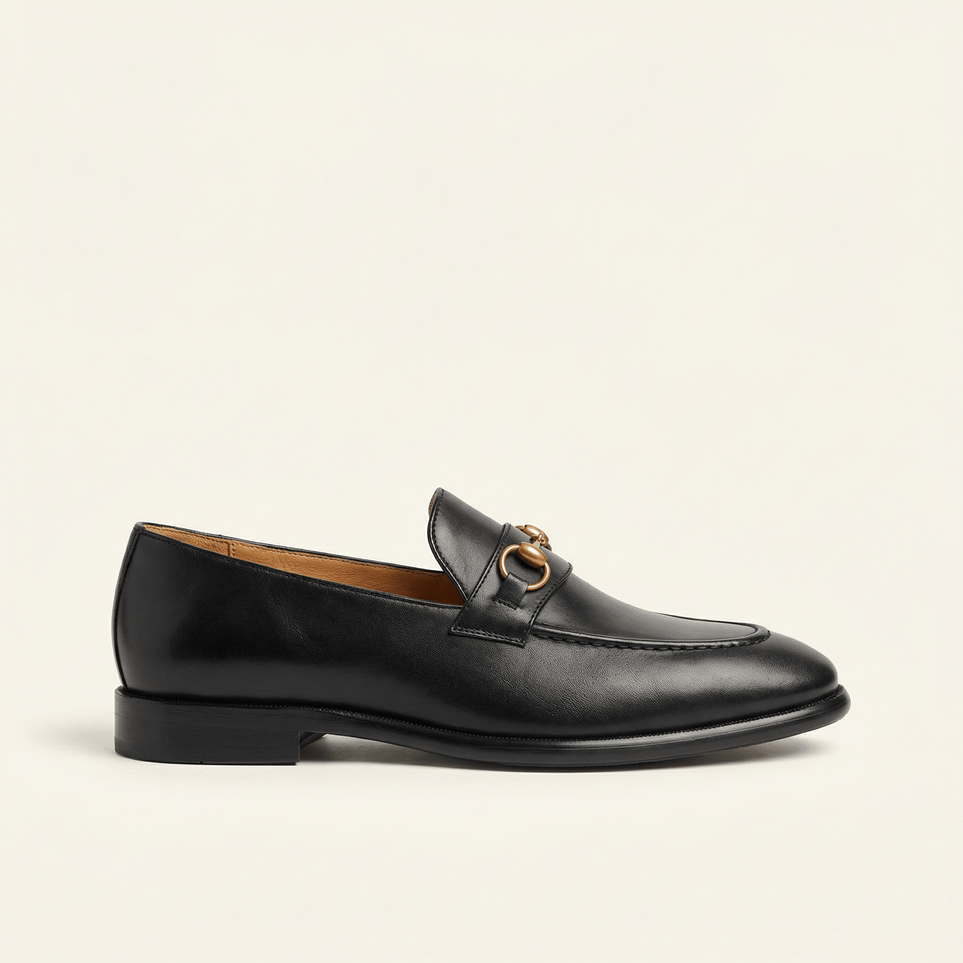 Mocassin à Mors Métallique Doré en Cuir Lisse