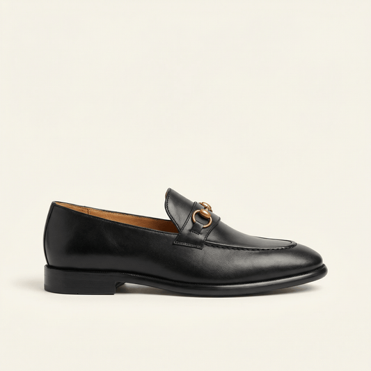 Mocassin à Mors Métallique Doré en Cuir Lisse