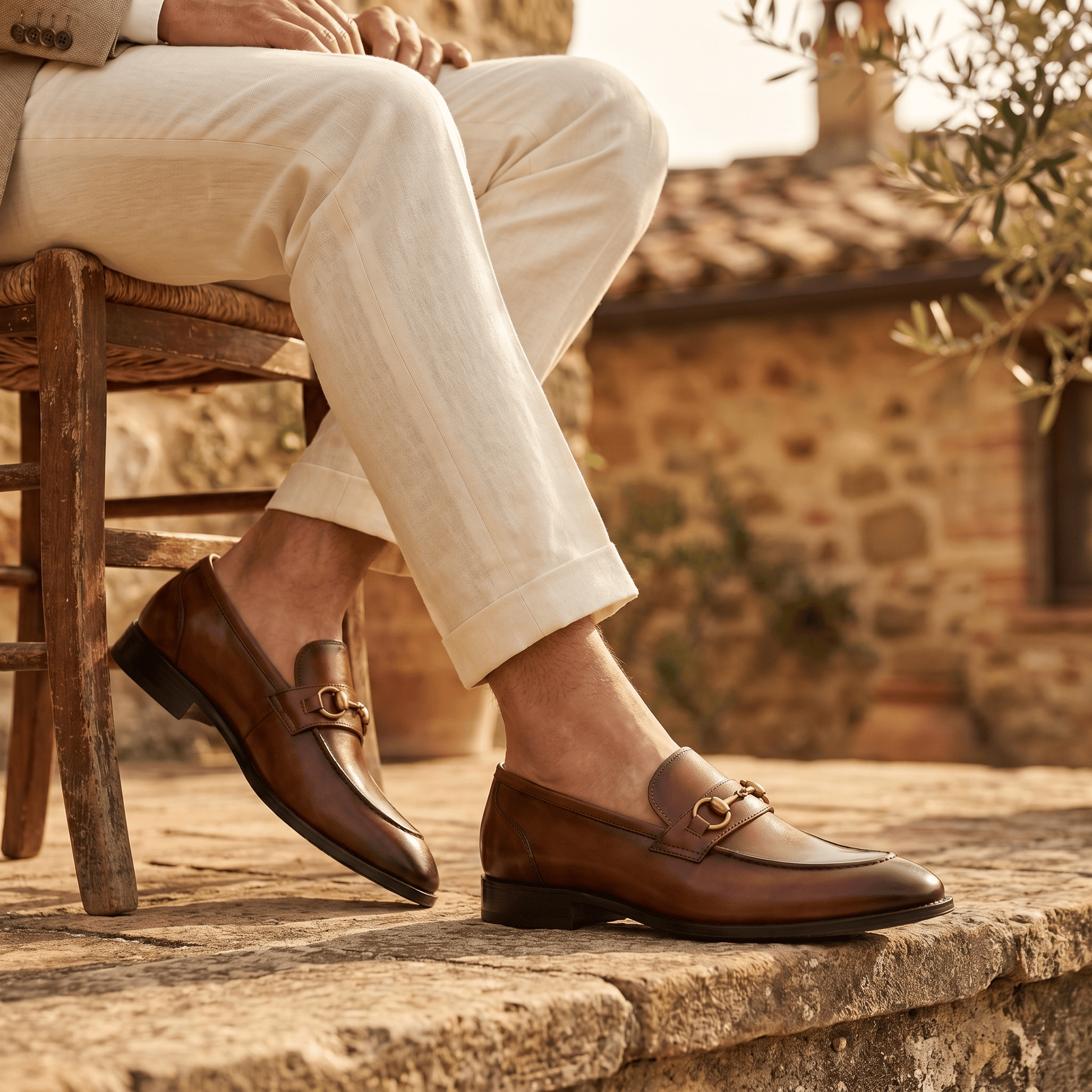 Mocassin à Mors Métallique Doré en Cuir Lisse