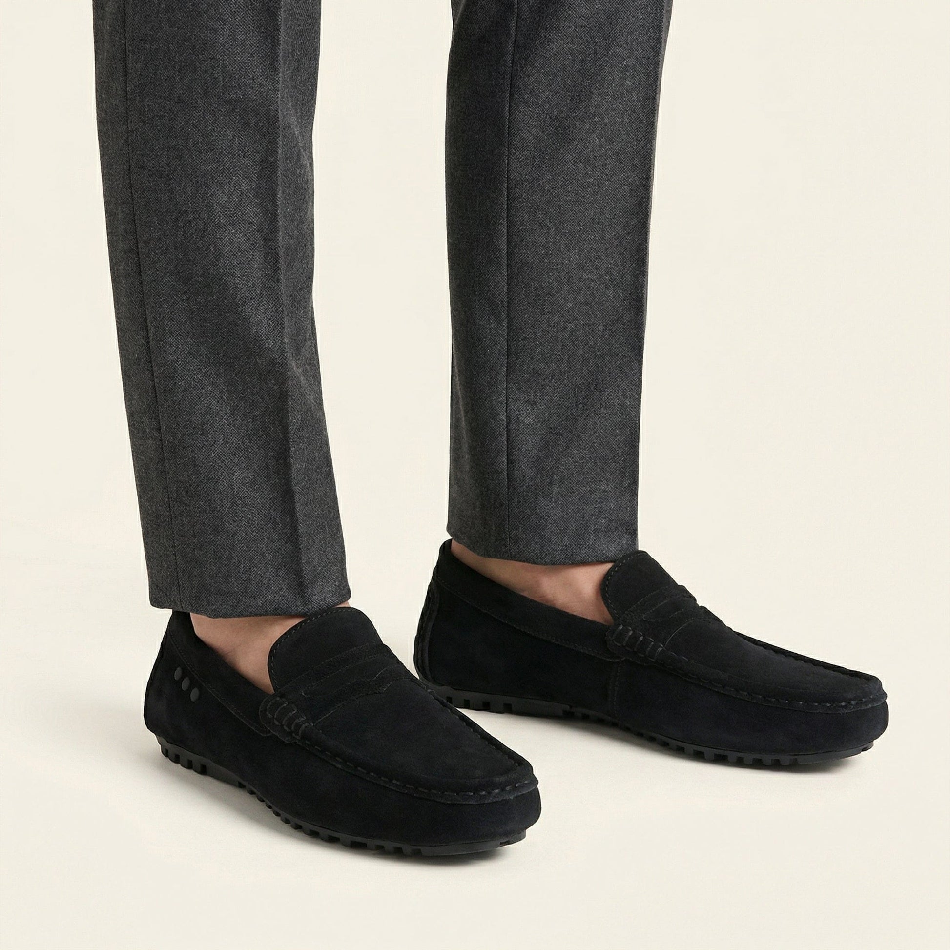 Mocassin à Picots avec Bande en Cuir Suédé