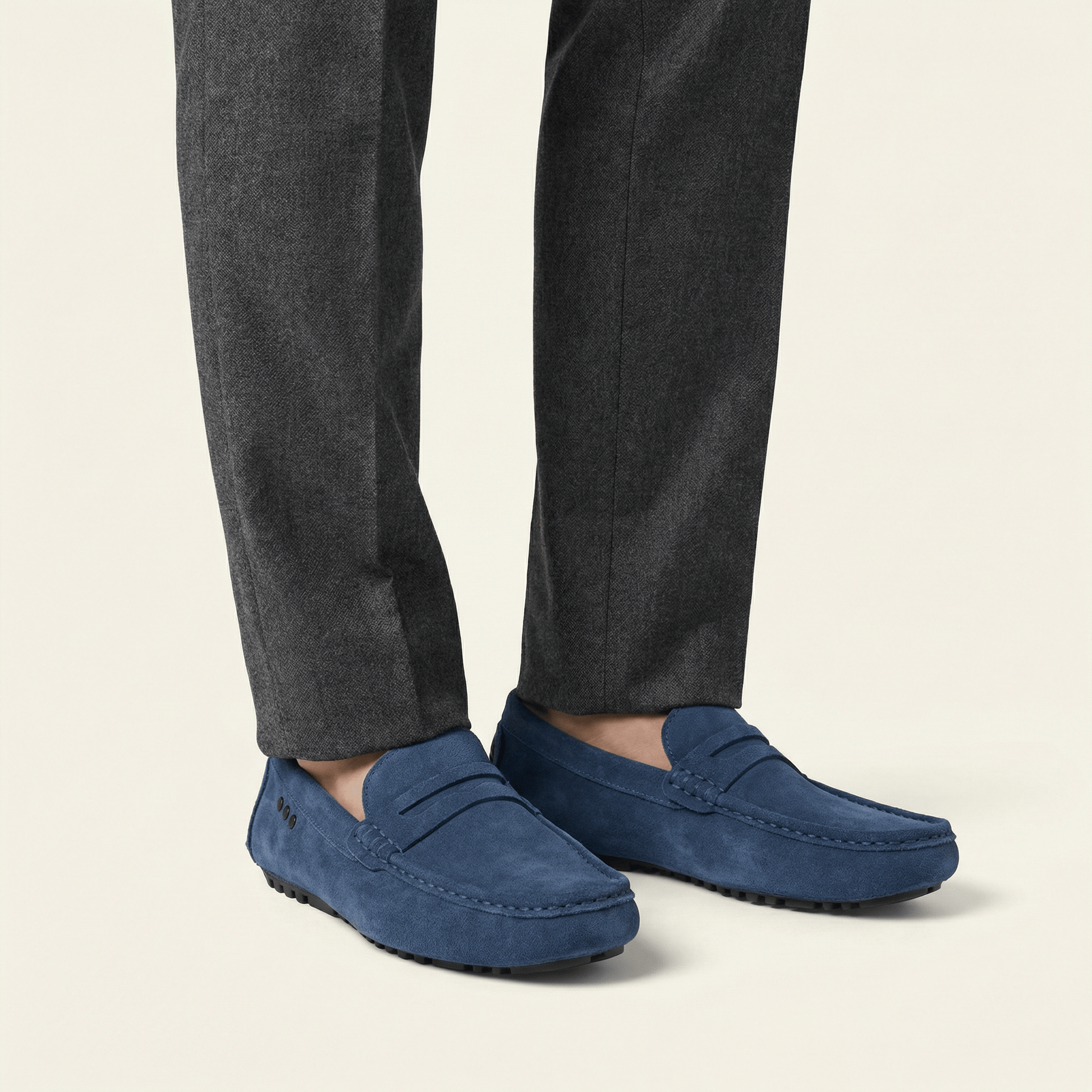 Mocassin à Picots avec Bande en Cuir Suédé