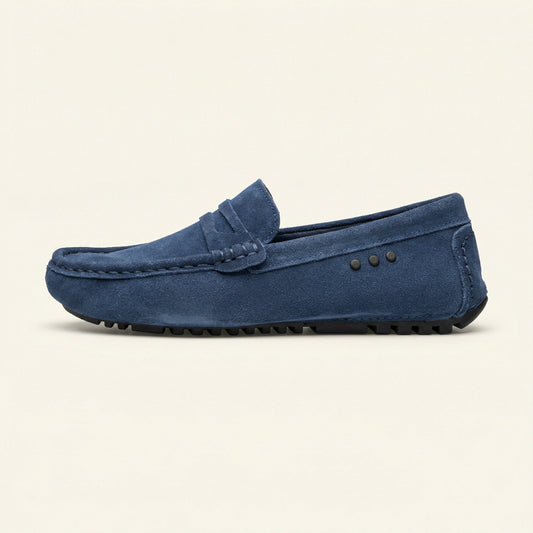 Mocassin à Picots avec Bande en Cuir Suédé