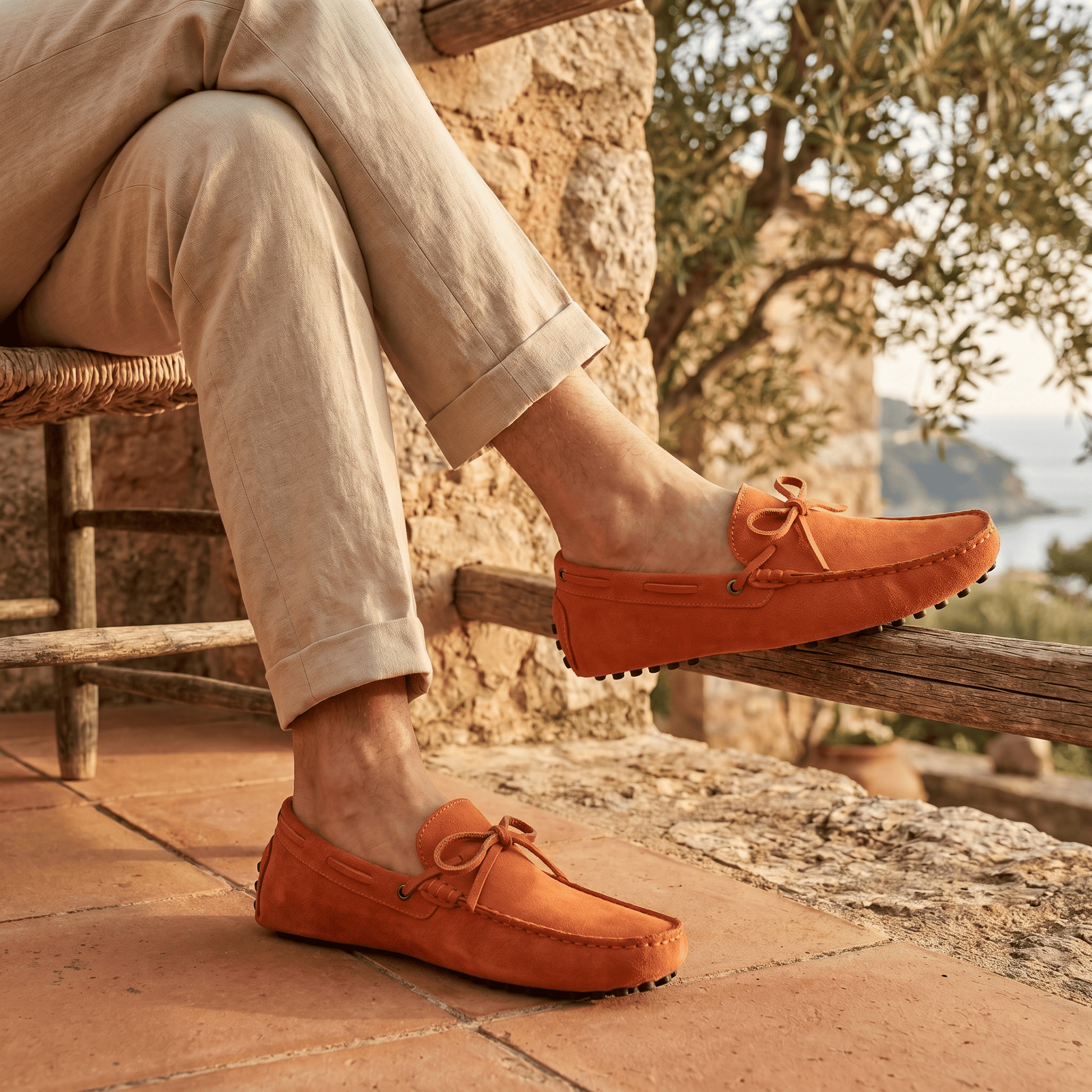 Mocassin à Picots en Daim avec Lacets Décoratifs