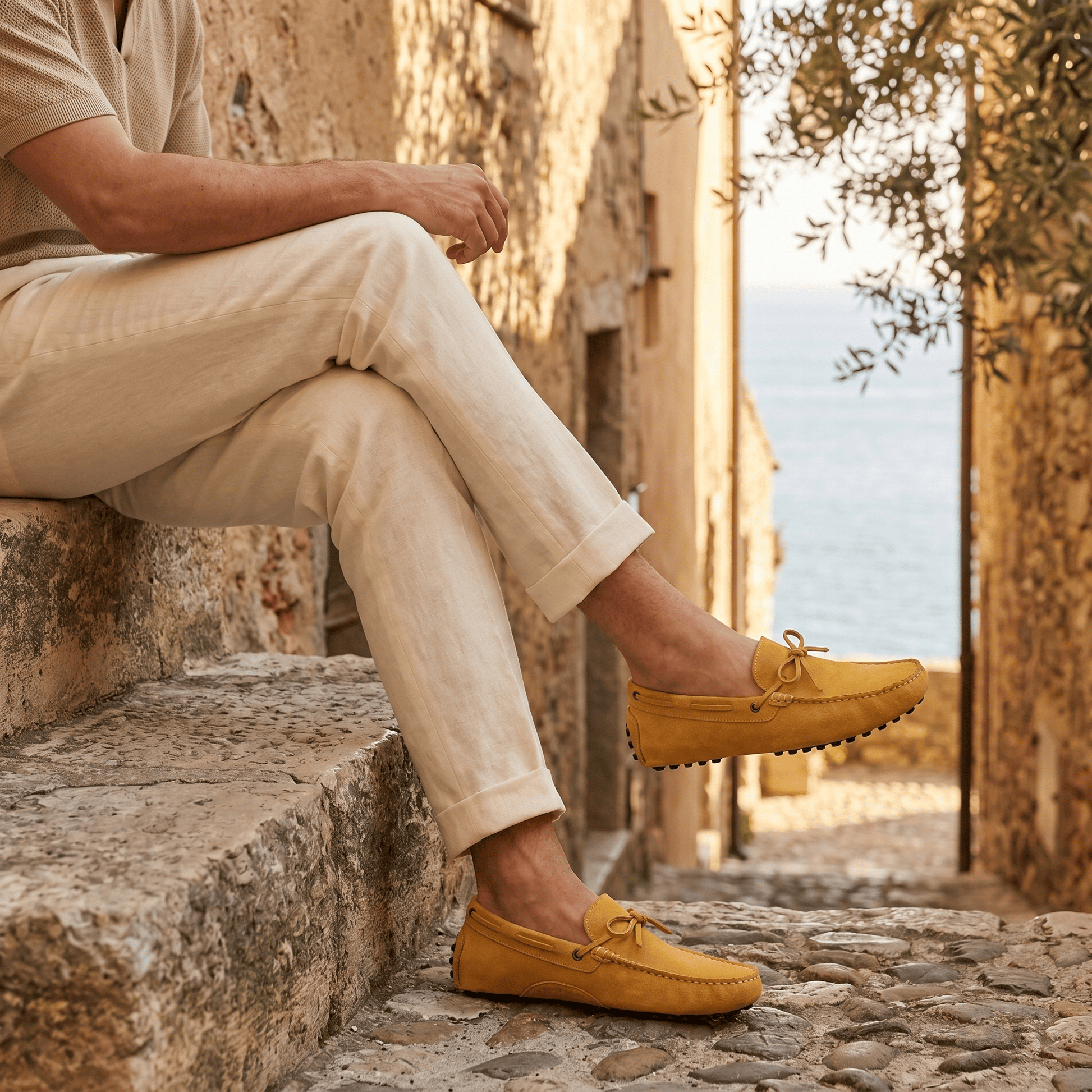 Mocassin à Picots en Daim avec Lacets Décoratifs