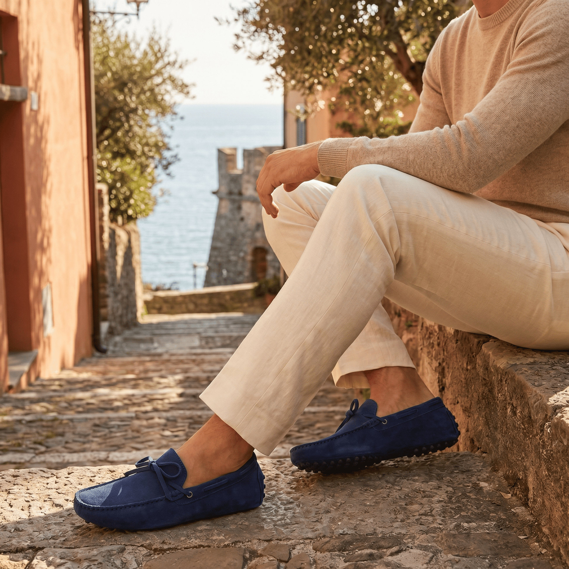 Mocassin à Picots en Daim avec Lacets Décoratifs