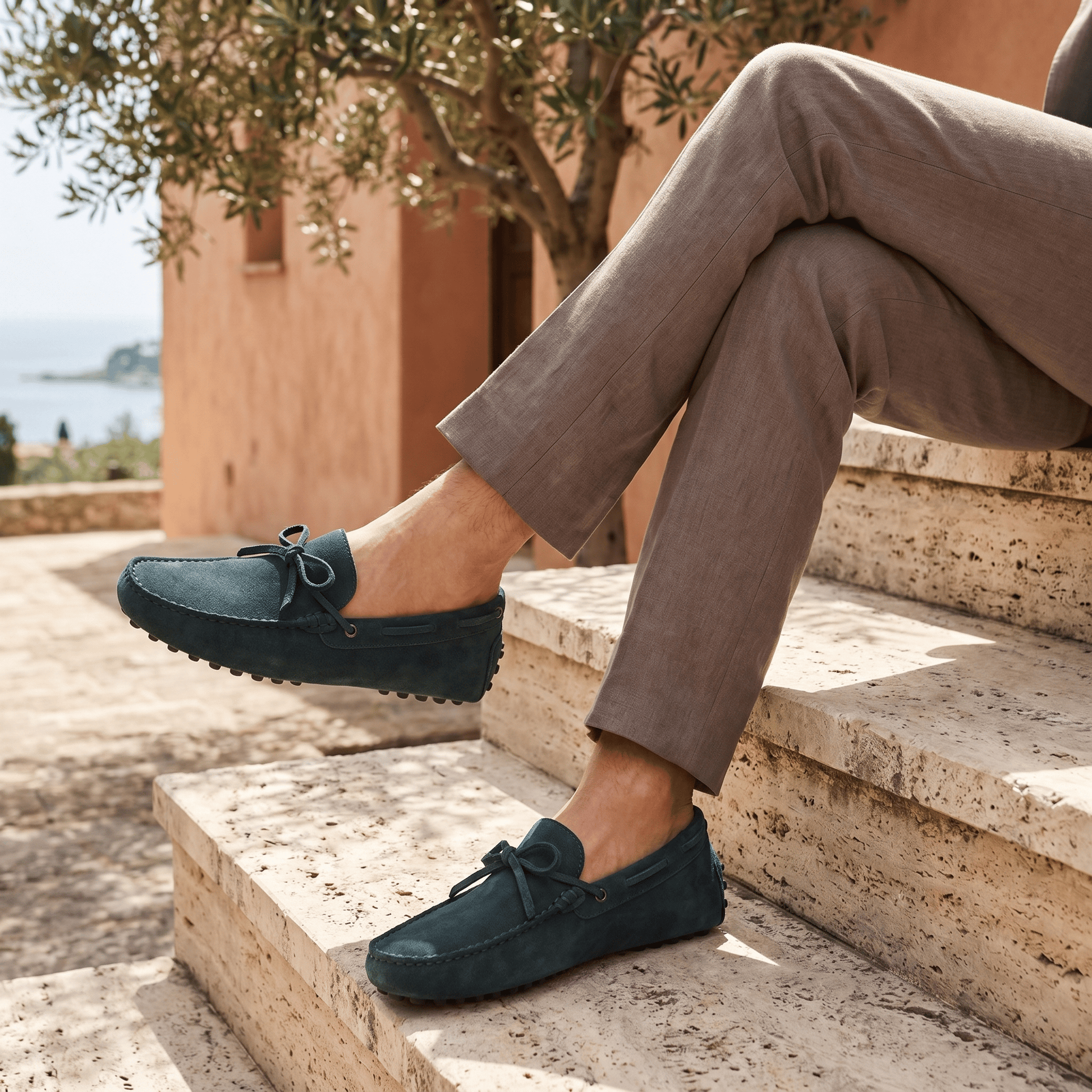Mocassin à Picots en Daim avec Lacets Décoratifs