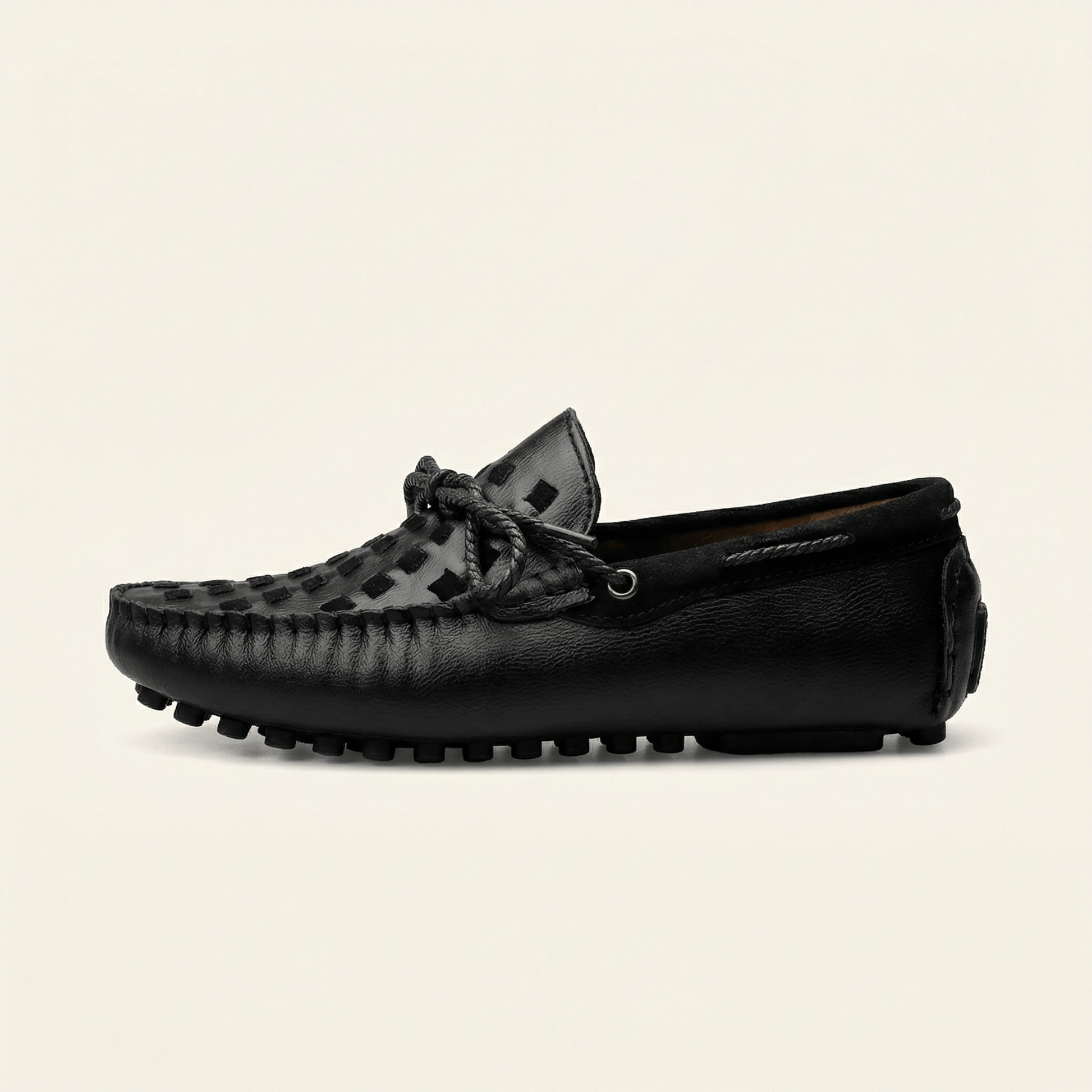 Mocassin à Picots Tressé en Cuir avec Lacets Décoratifs