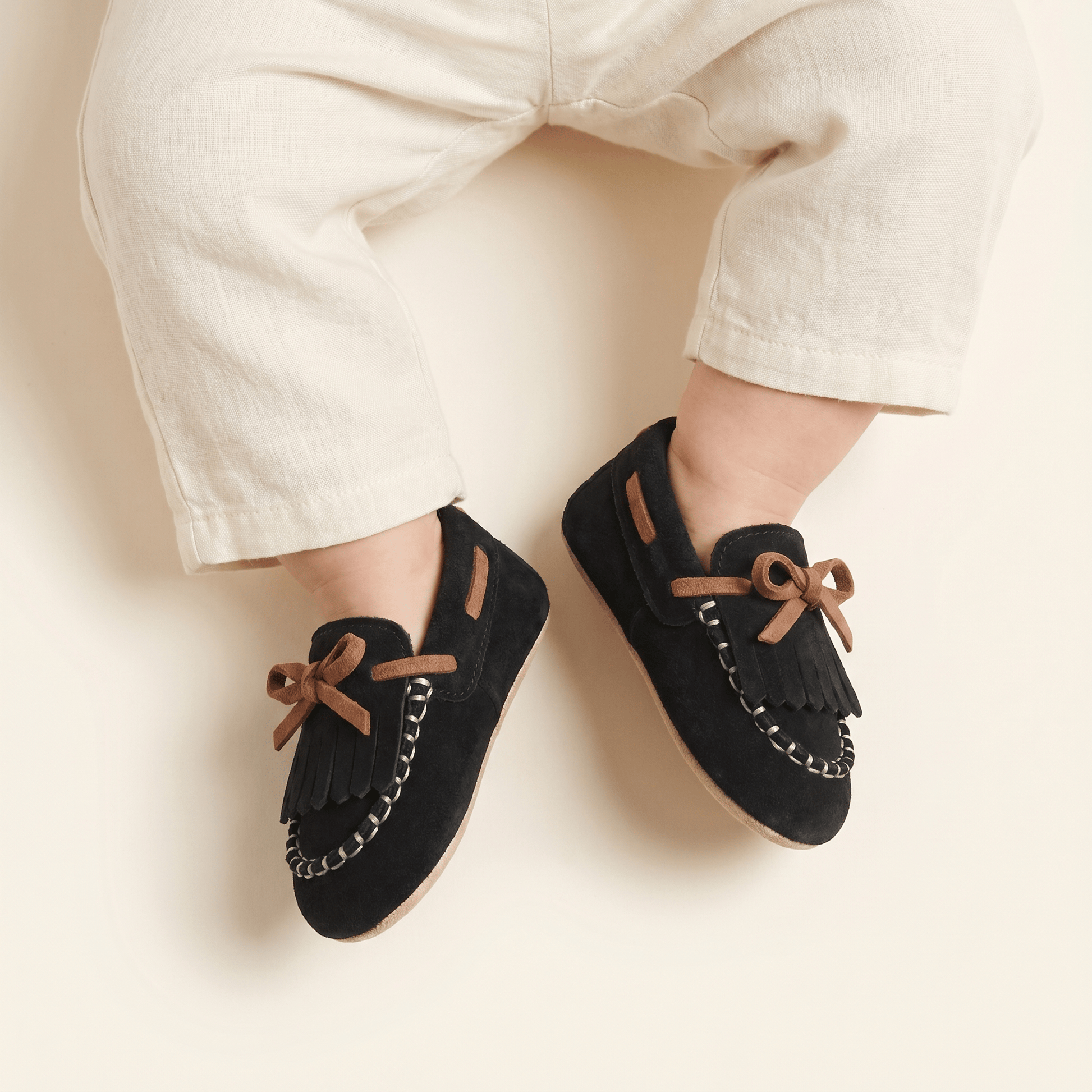 Mocassin Bébé à Frange en Cuir Suédé