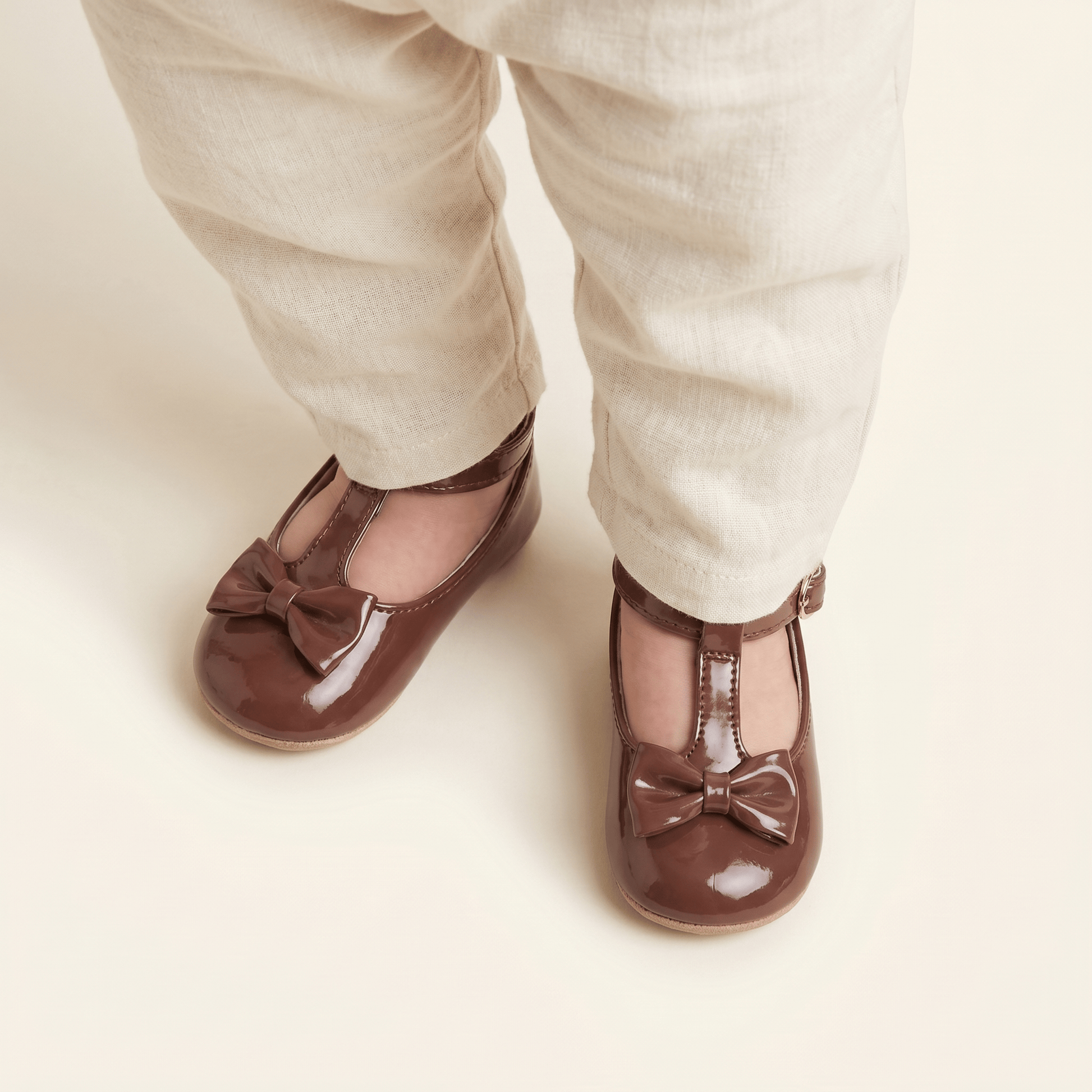Mocassin Bébé Fille à Nœud Papillon en Cuir Verni
