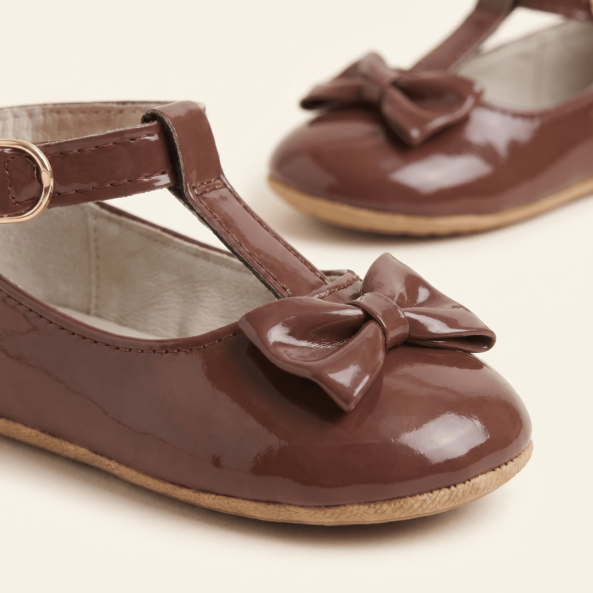 Mocassin Bébé Fille à Nœud Papillon en Cuir Verni