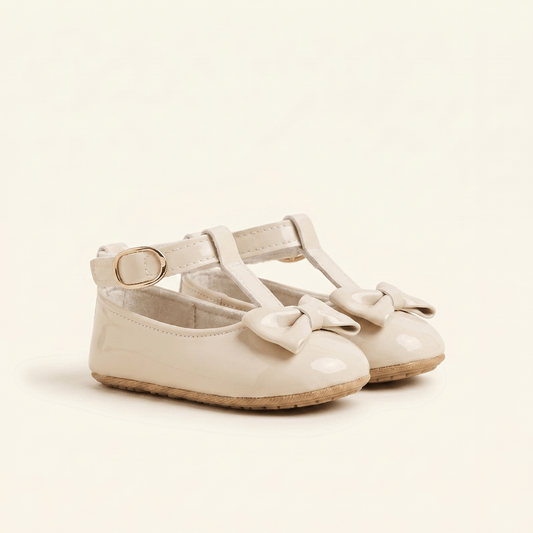 Mocassin Bébé Fille à Nœud Papillon en Cuir Verni