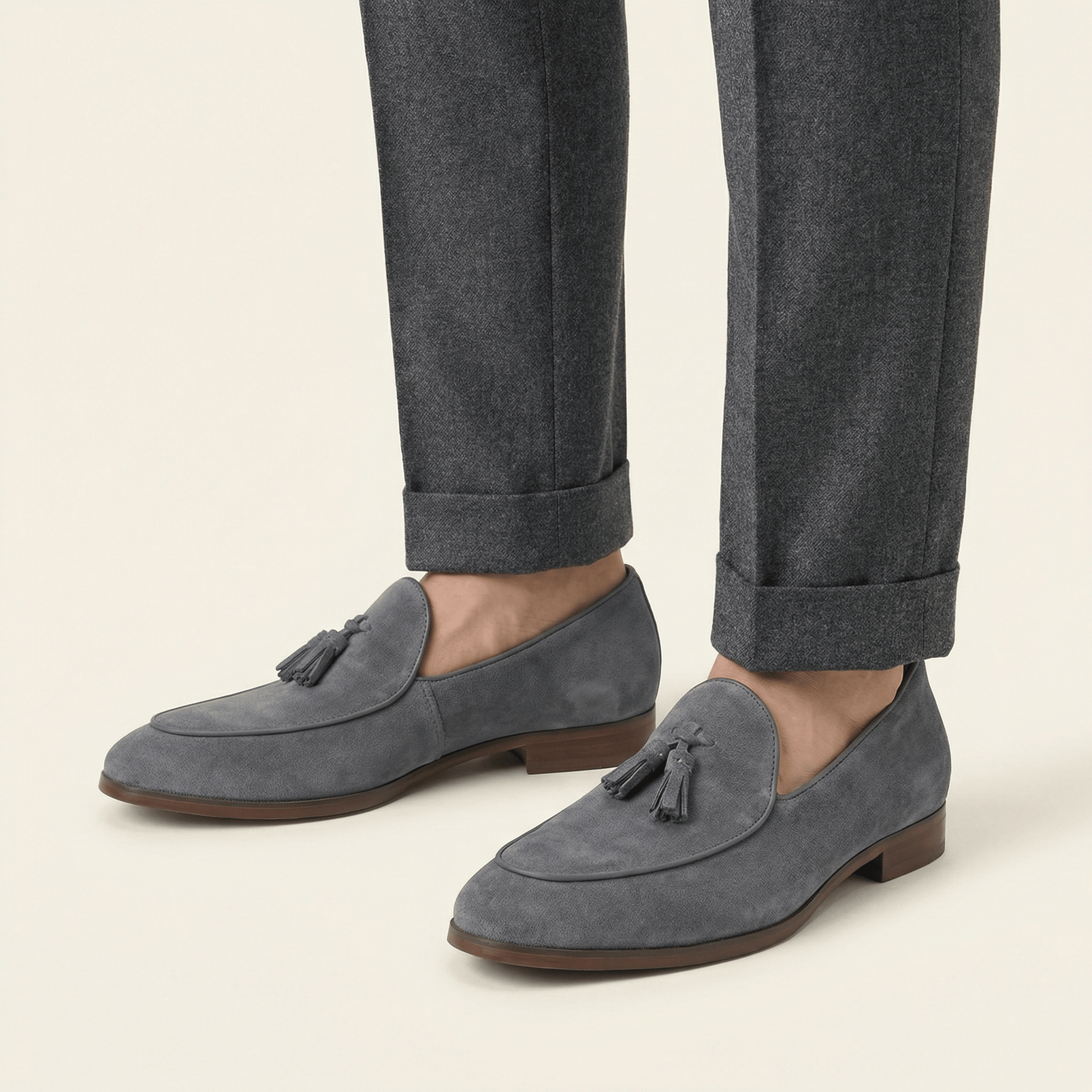 Mocassin Classique à Pampilles en Cuir Suédé avec Petit Talon