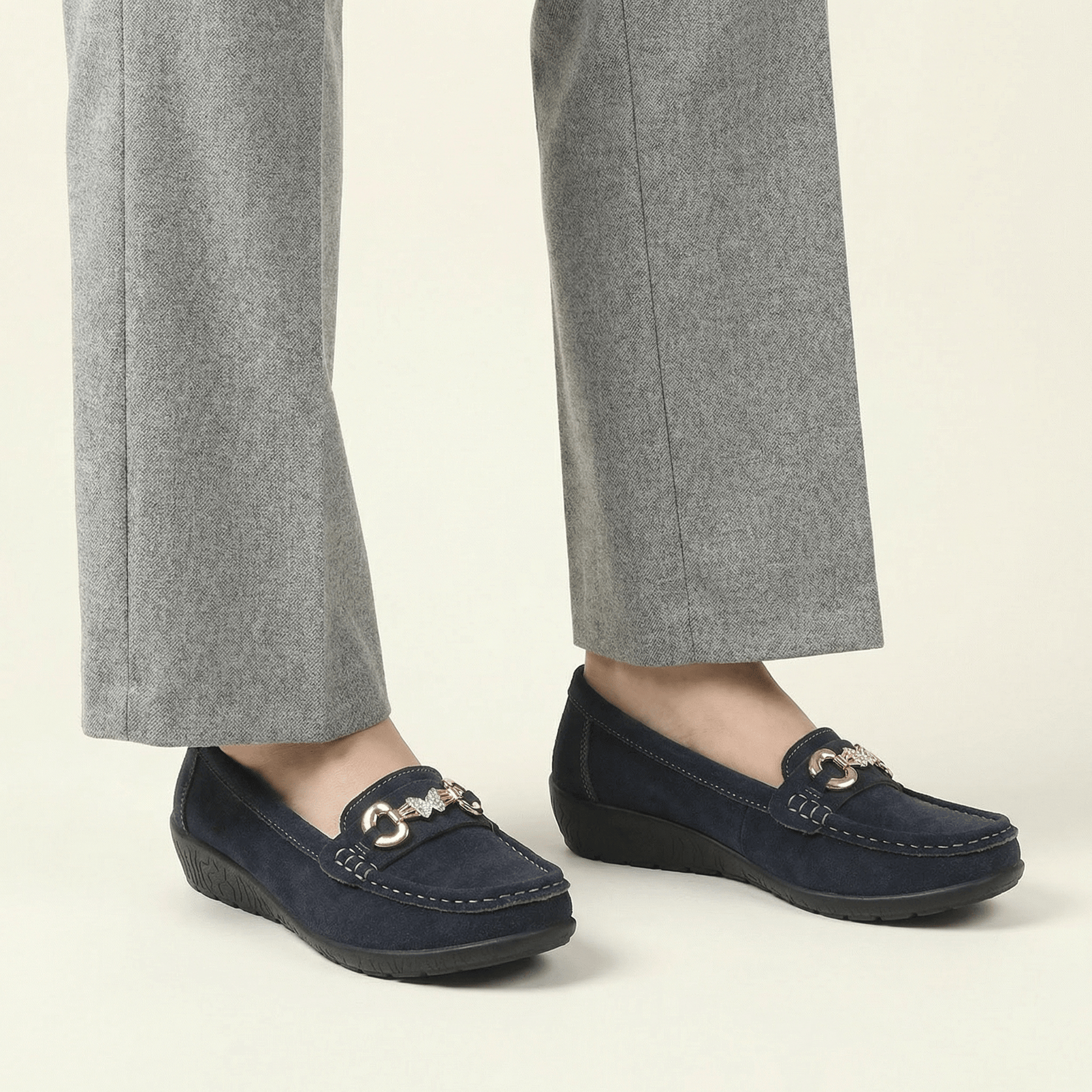 Mocassin Femme Confort à Bijou Décoratif en Suédé