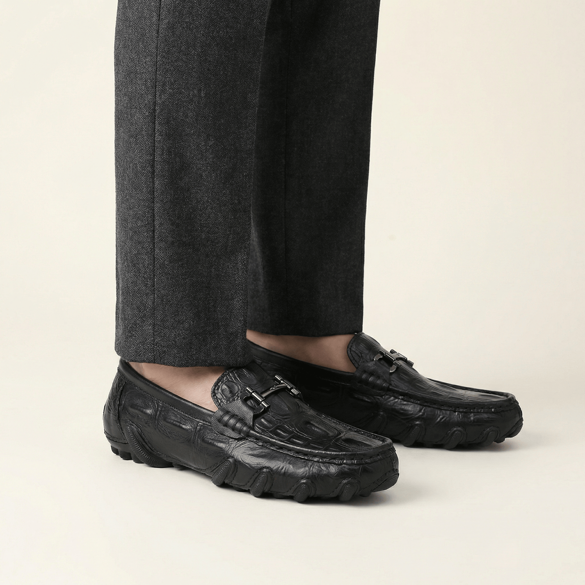 Mocassin Driving à Mors en Cuir Embossé Structuré