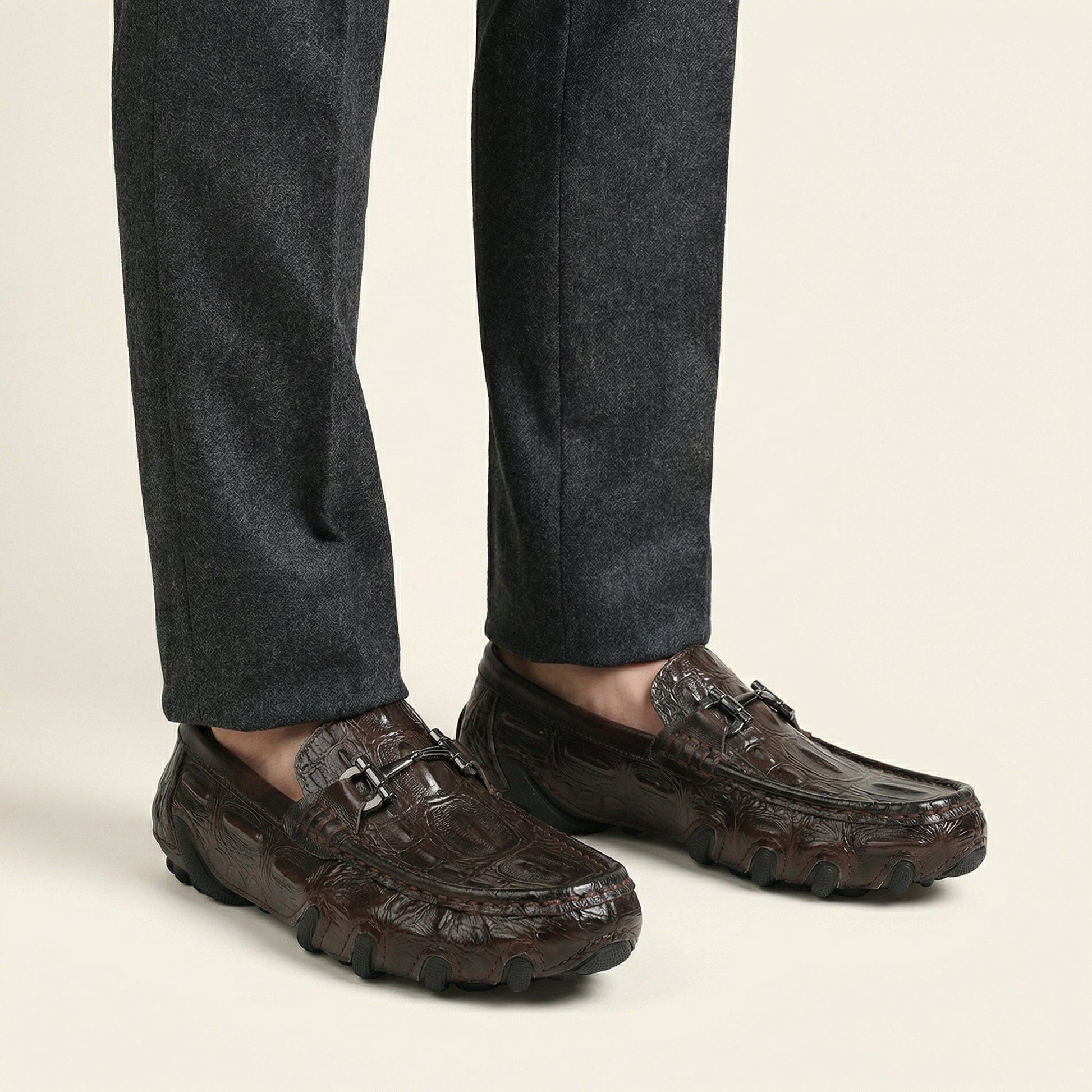 Mocassin Driving à Mors en Cuir Embossé Structuré