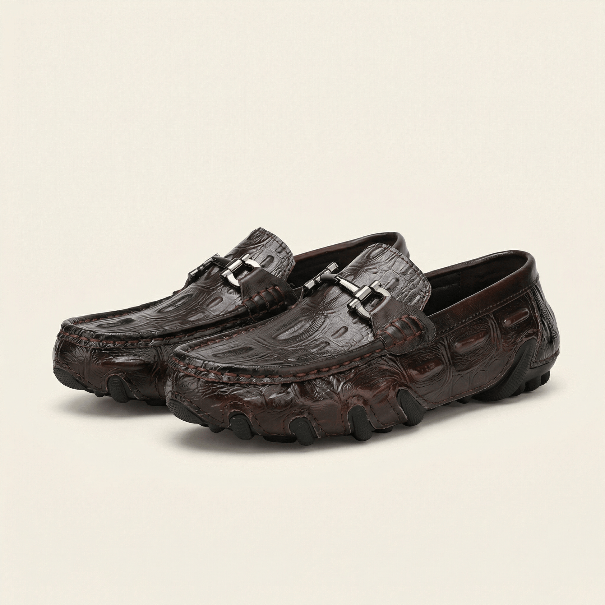 Mocassin Driving à Mors en Cuir Embossé Structuré