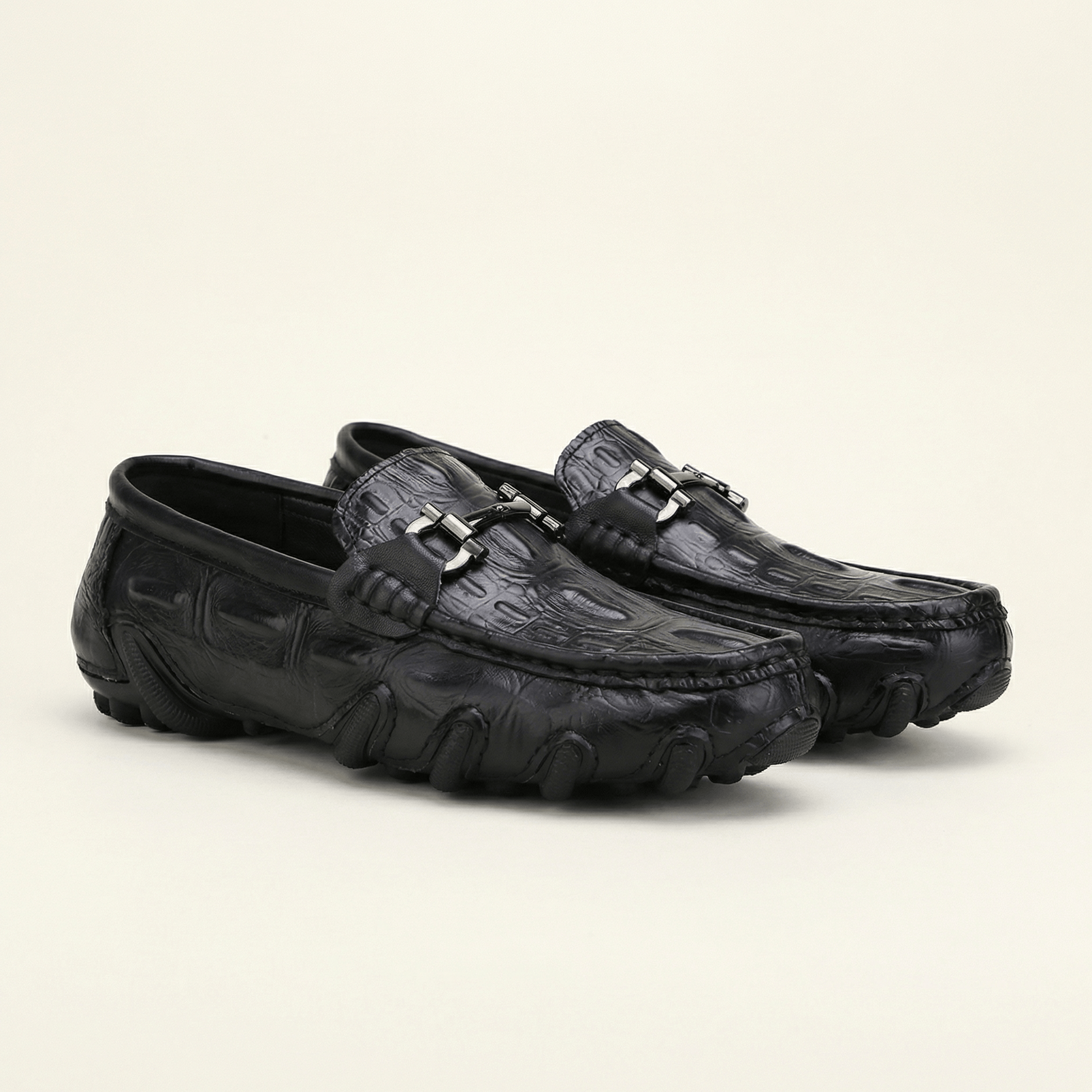 Mocassin Driving à Mors en Cuir Embossé Structuré