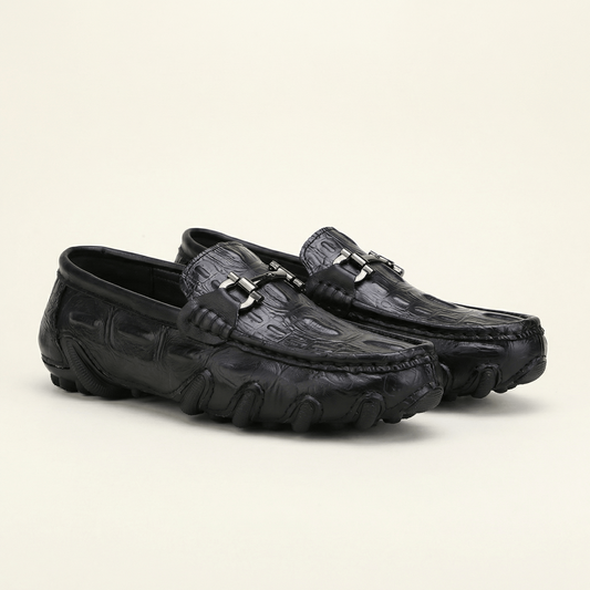 Mocassin Driving à Mors en Cuir Embossé Structuré