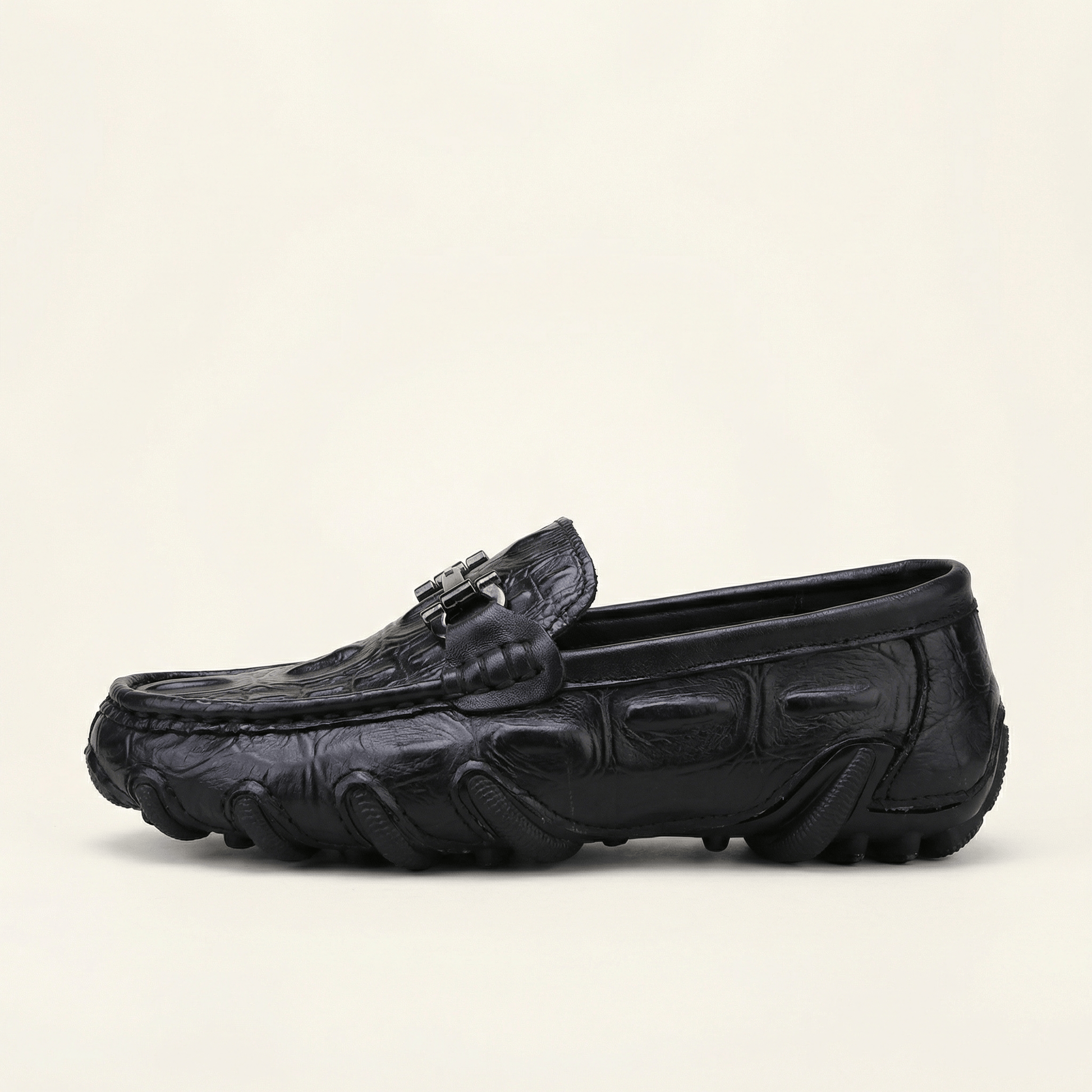 Mocassin Driving à Mors en Cuir Embossé Structuré