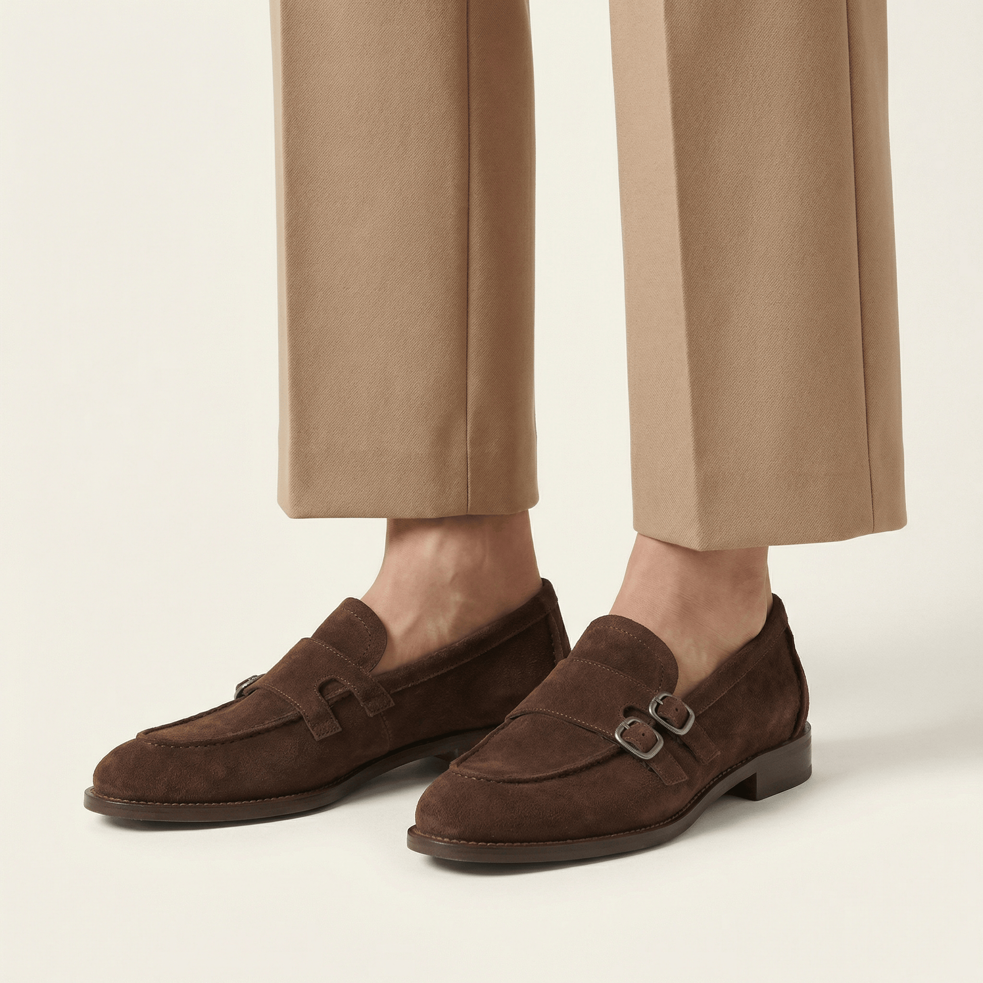 Mocassin Femme à Petit Talon avec Double Boucle en Cuir