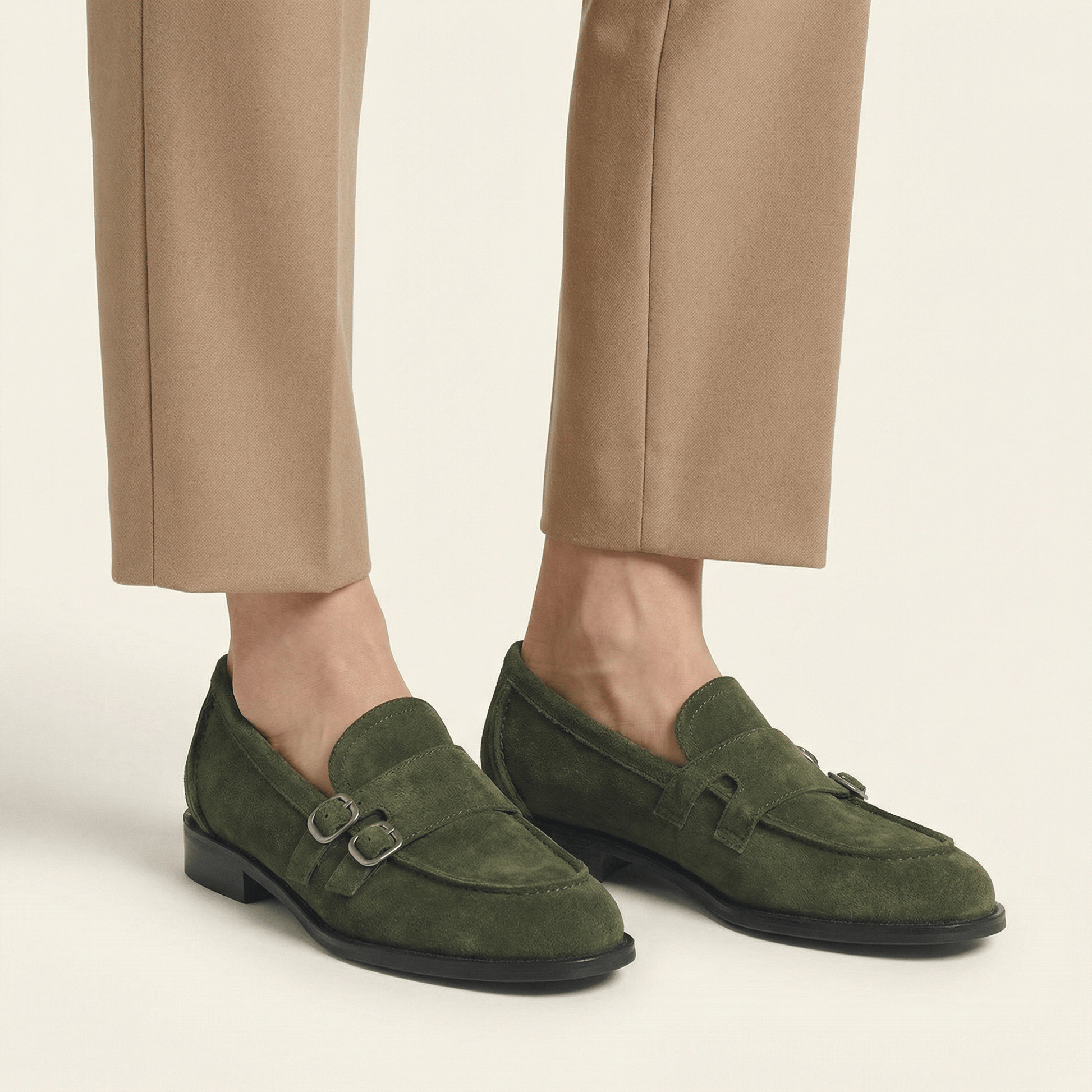 Mocassin Femme à Petit Talon avec Double Boucle en Cuir