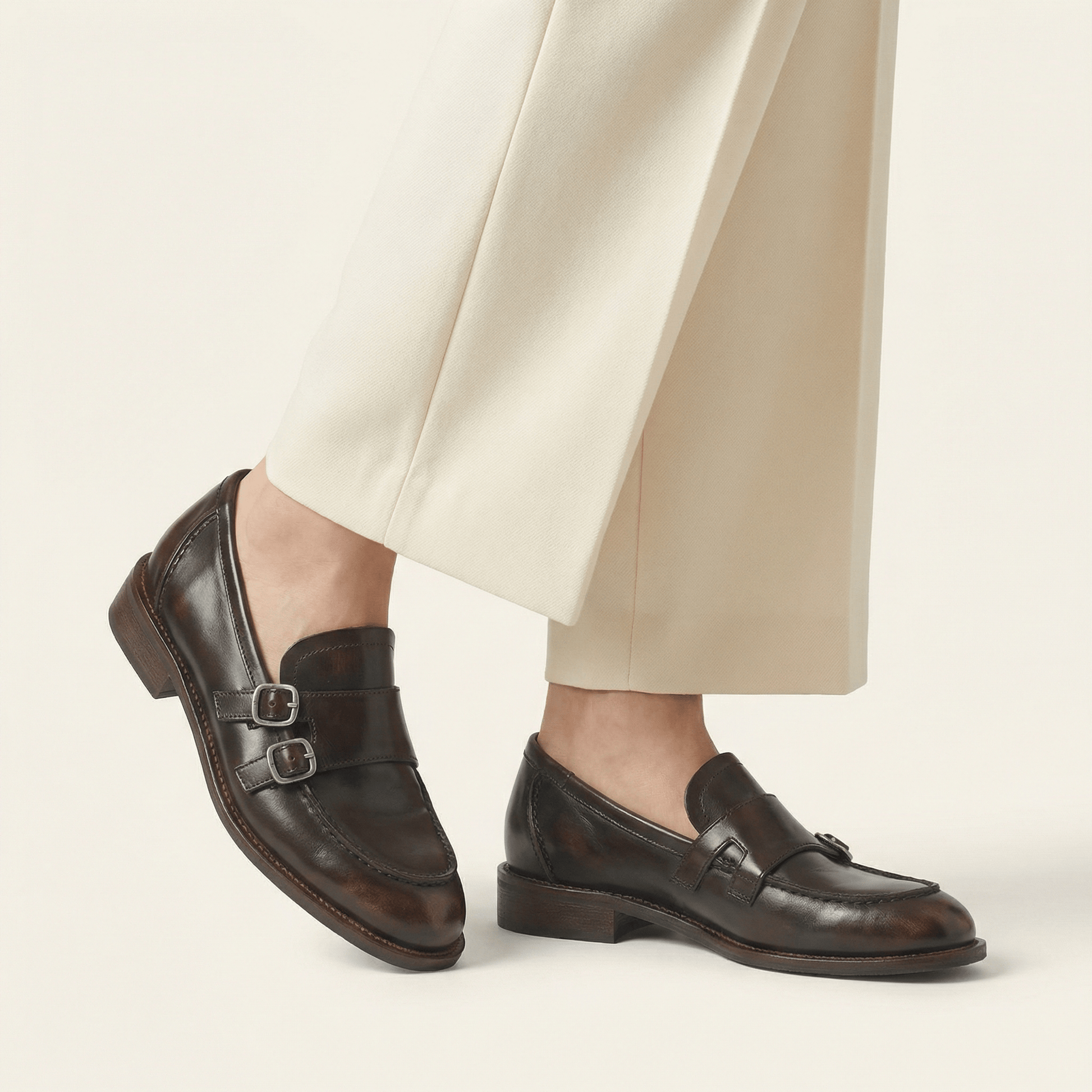 Mocassin Femme à Petit Talon avec Double Boucle en Cuir