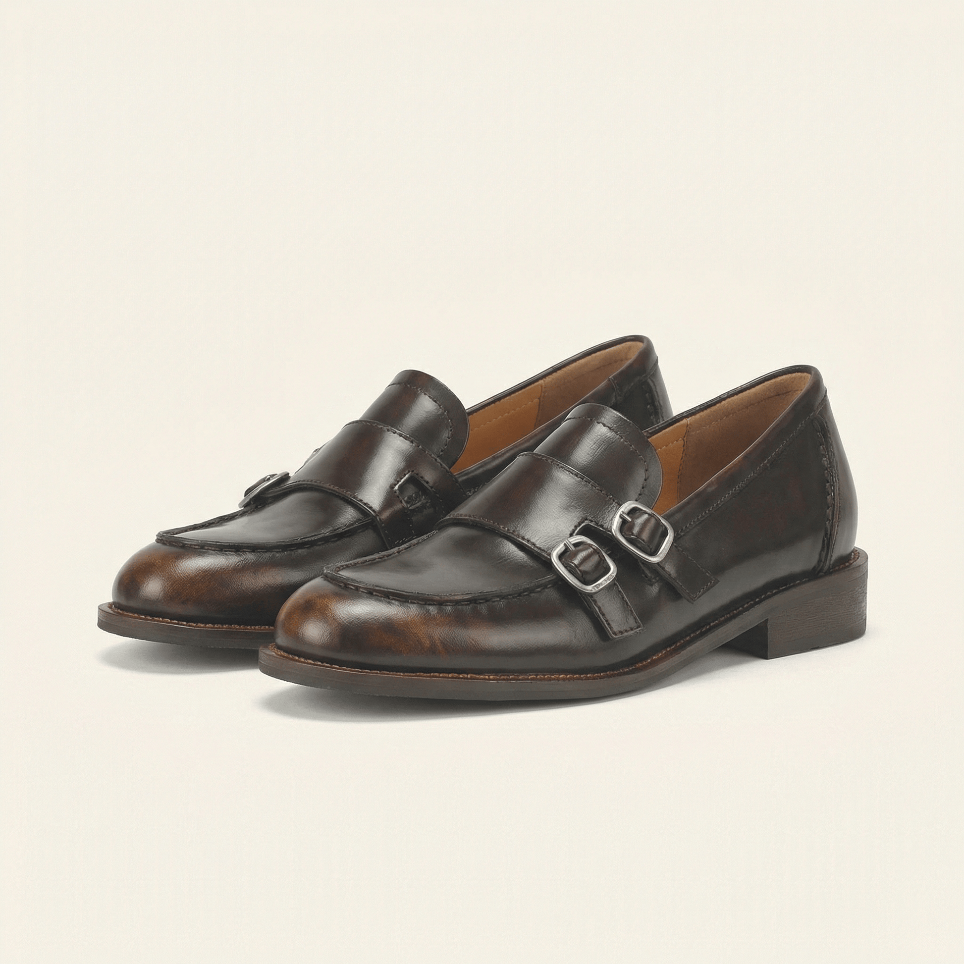 Mocassin Femme à Petit Talon avec Double Boucle en Cuir