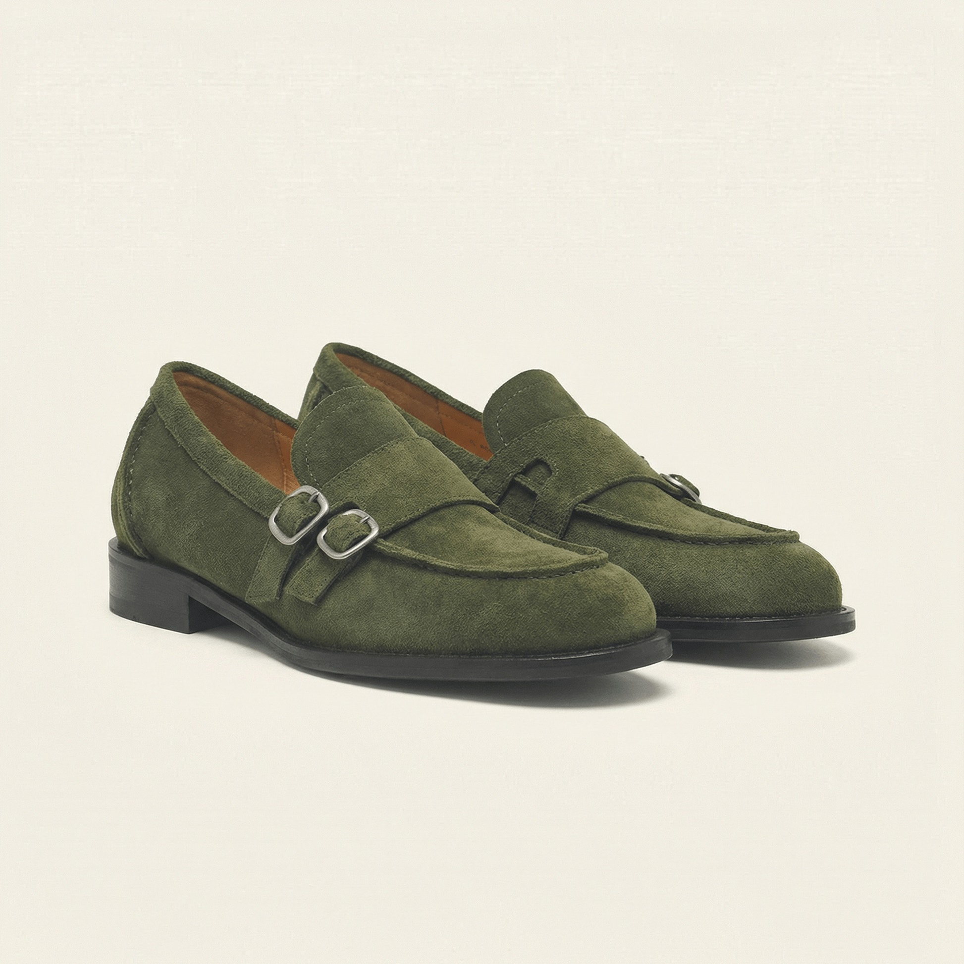Mocassin Femme à Petit Talon avec Double Boucle en Cuir