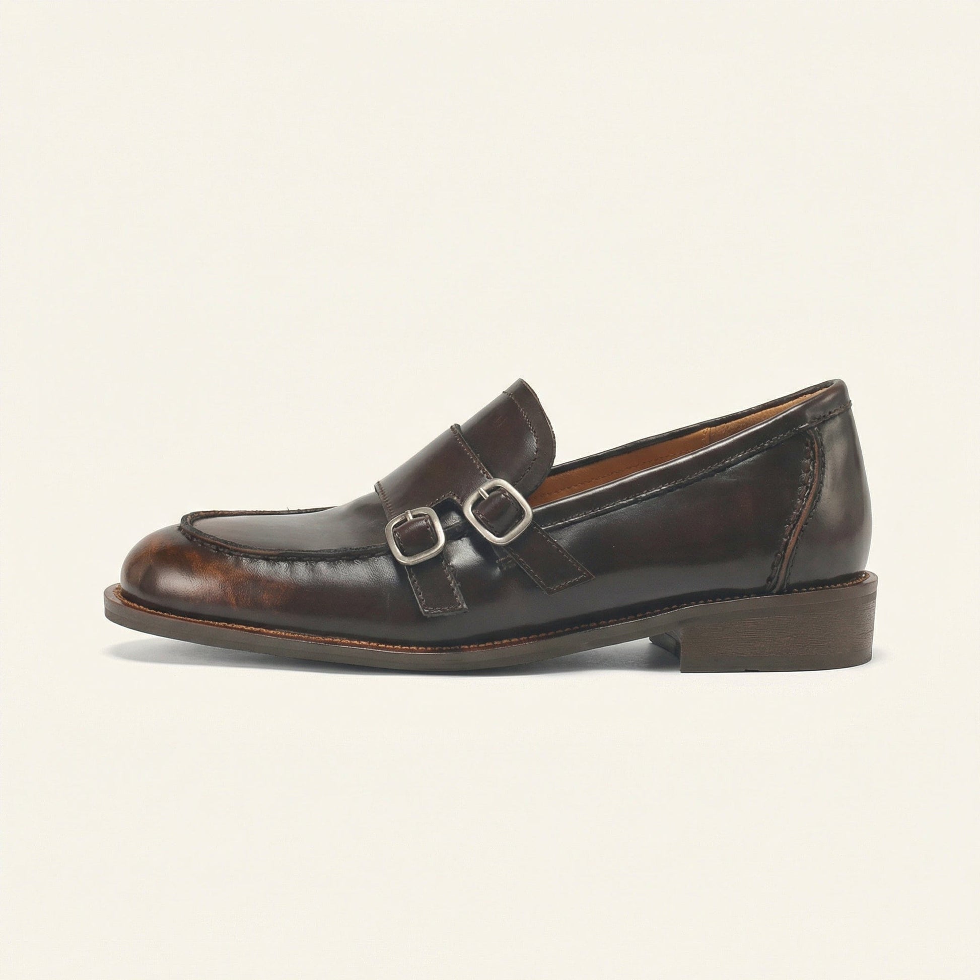 Mocassin Femme à Petit Talon avec Double Boucle en Cuir