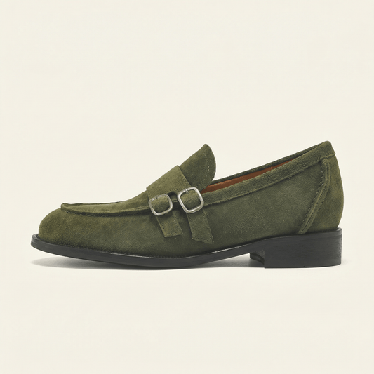 Mocassin Femme à Petit Talon avec Double Boucle en Cuir