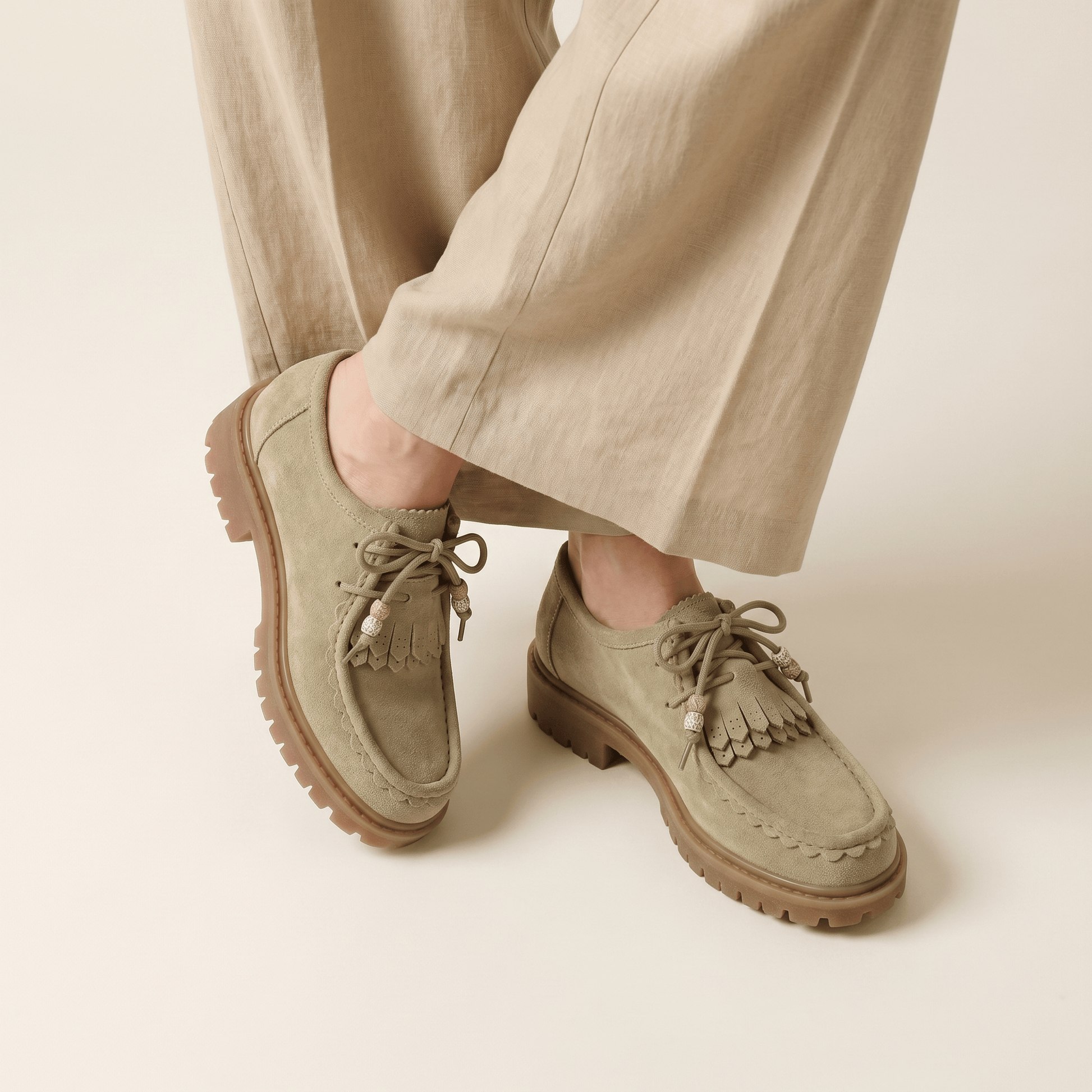 Mocassin Femme Compensé à Lacets