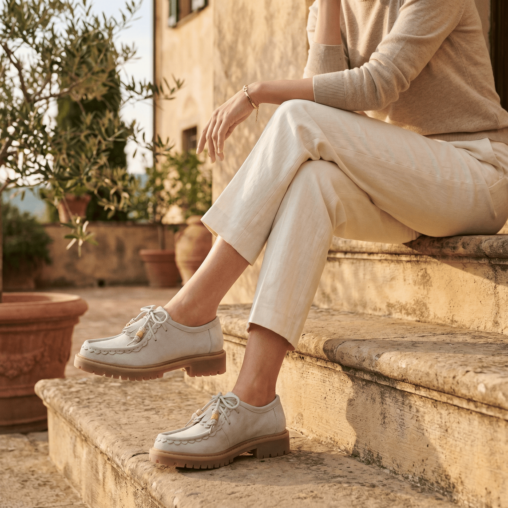 Mocassin Femme Compensé à Lacets
