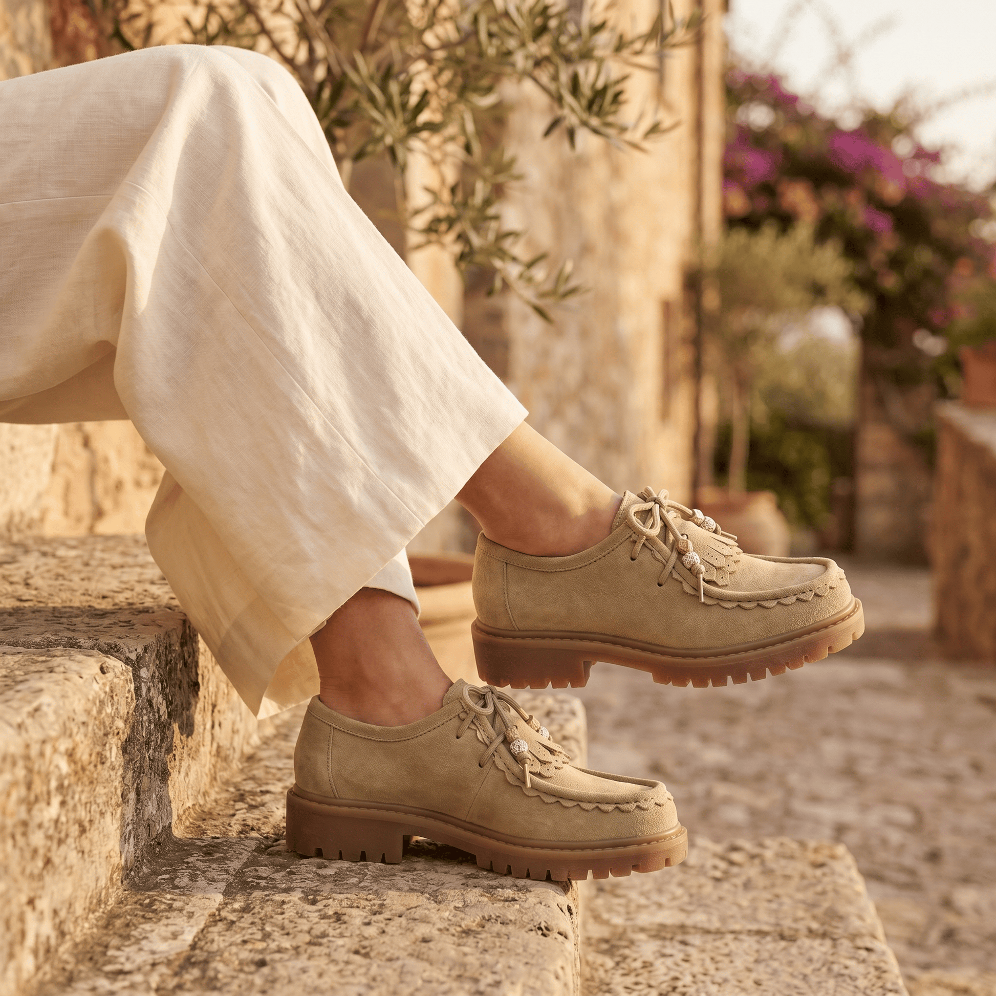 Mocassin Femme Compensé à Lacets
