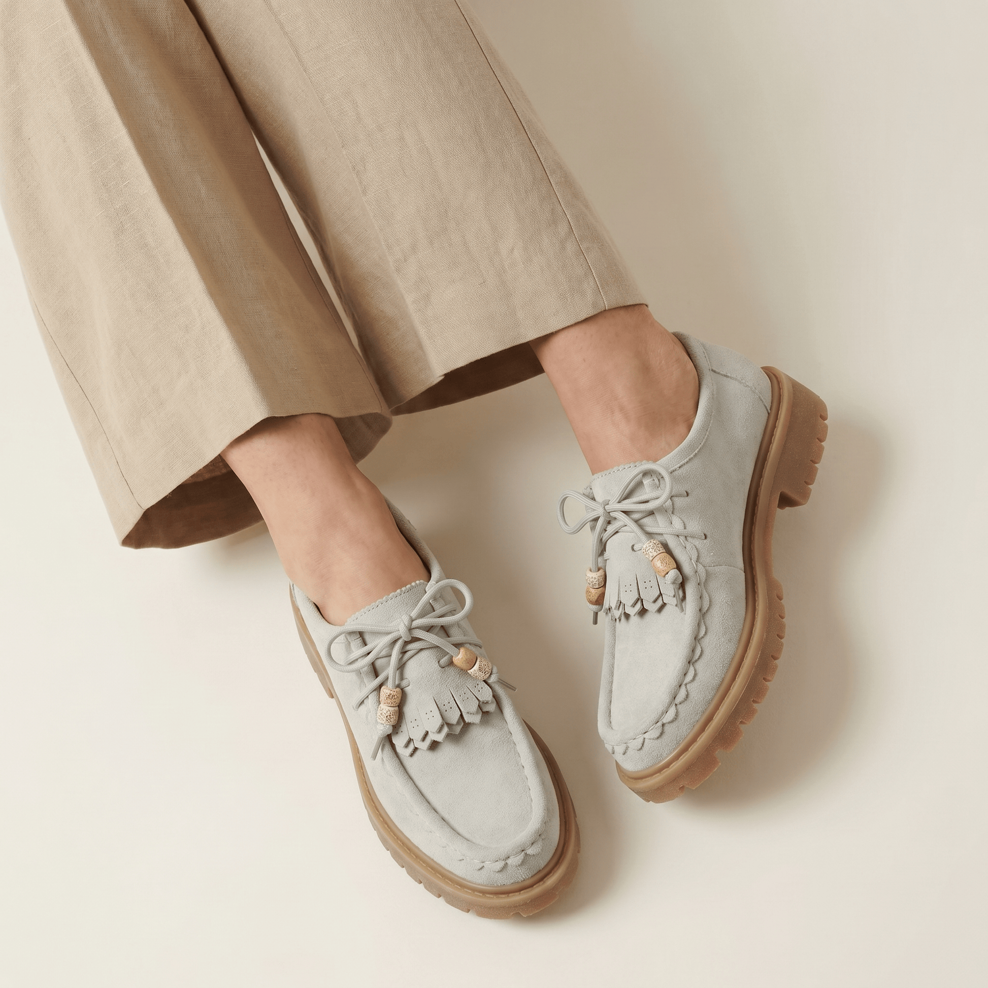 Mocassin Femme Compensé à Lacets