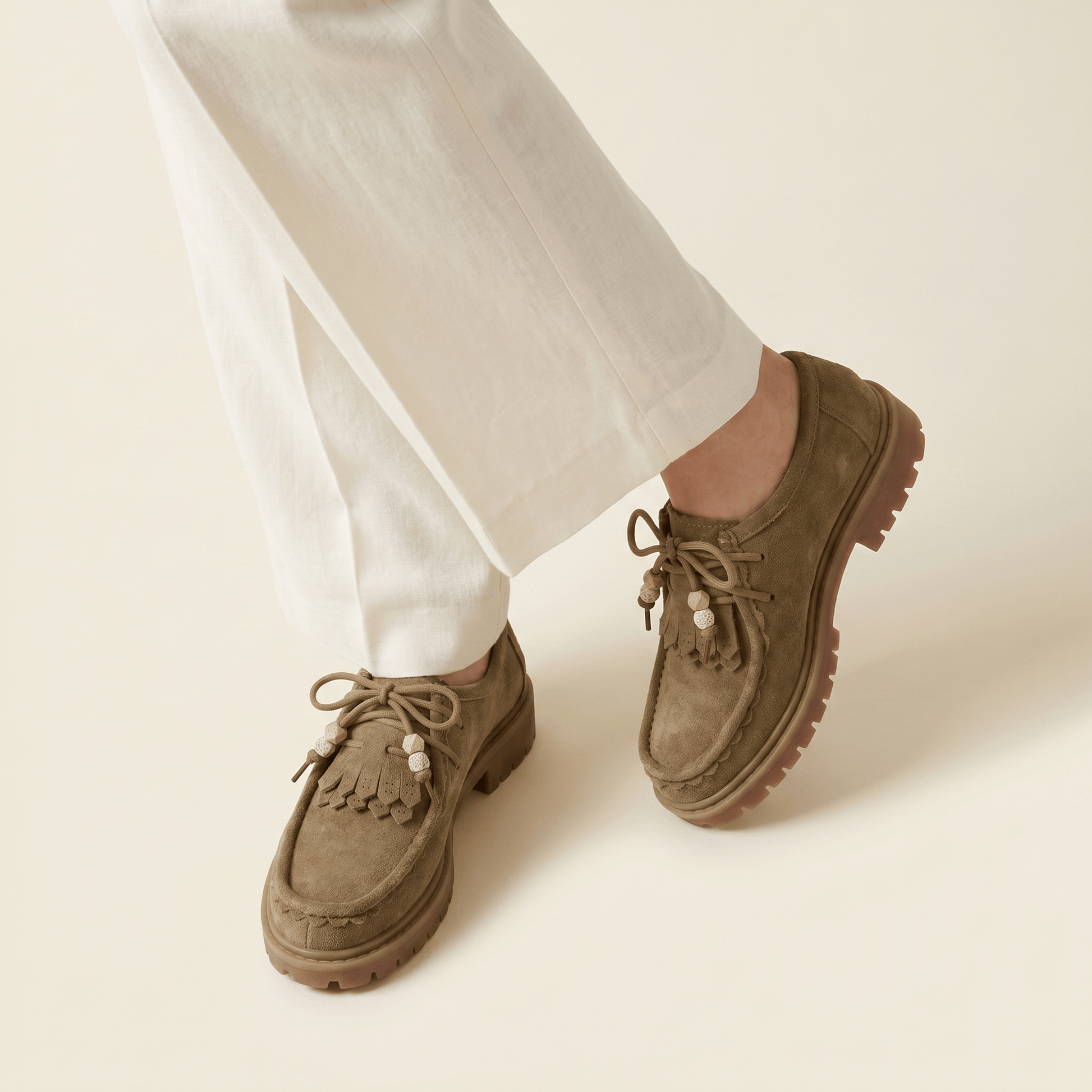 Mocassin Femme Compensé à Lacets