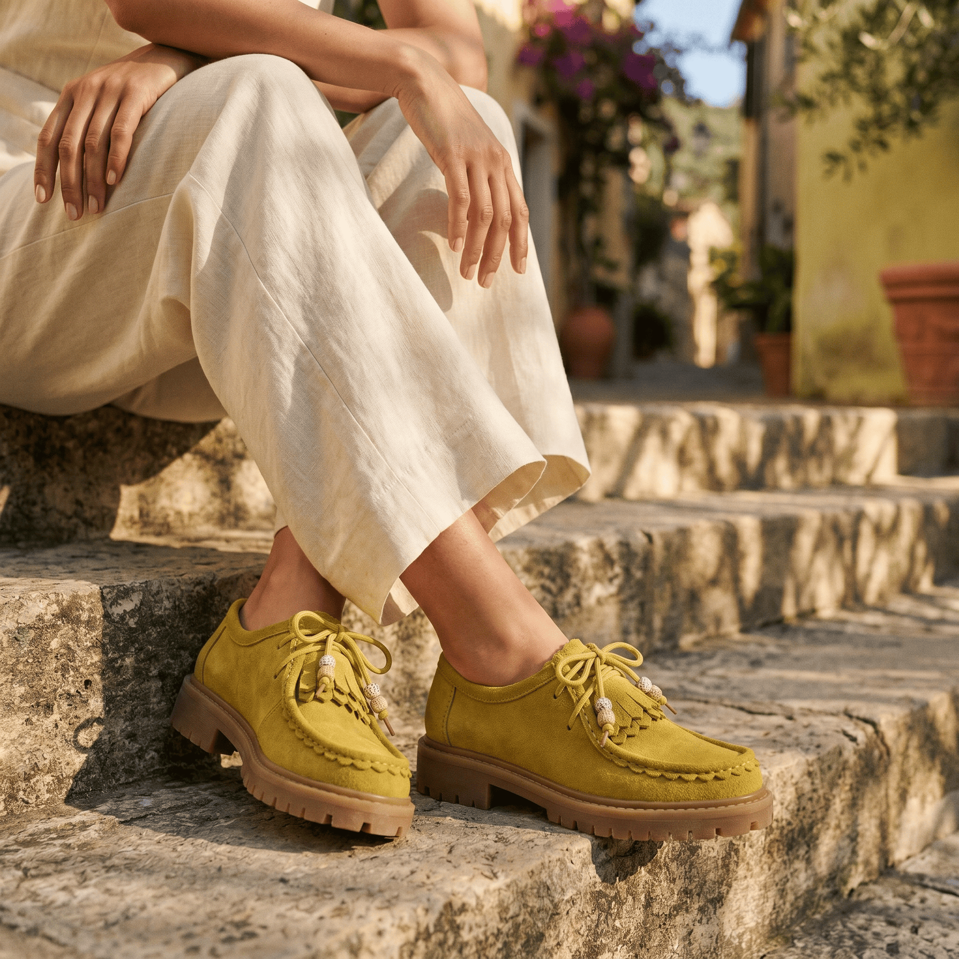 Mocassin Femme Compensé à Lacets