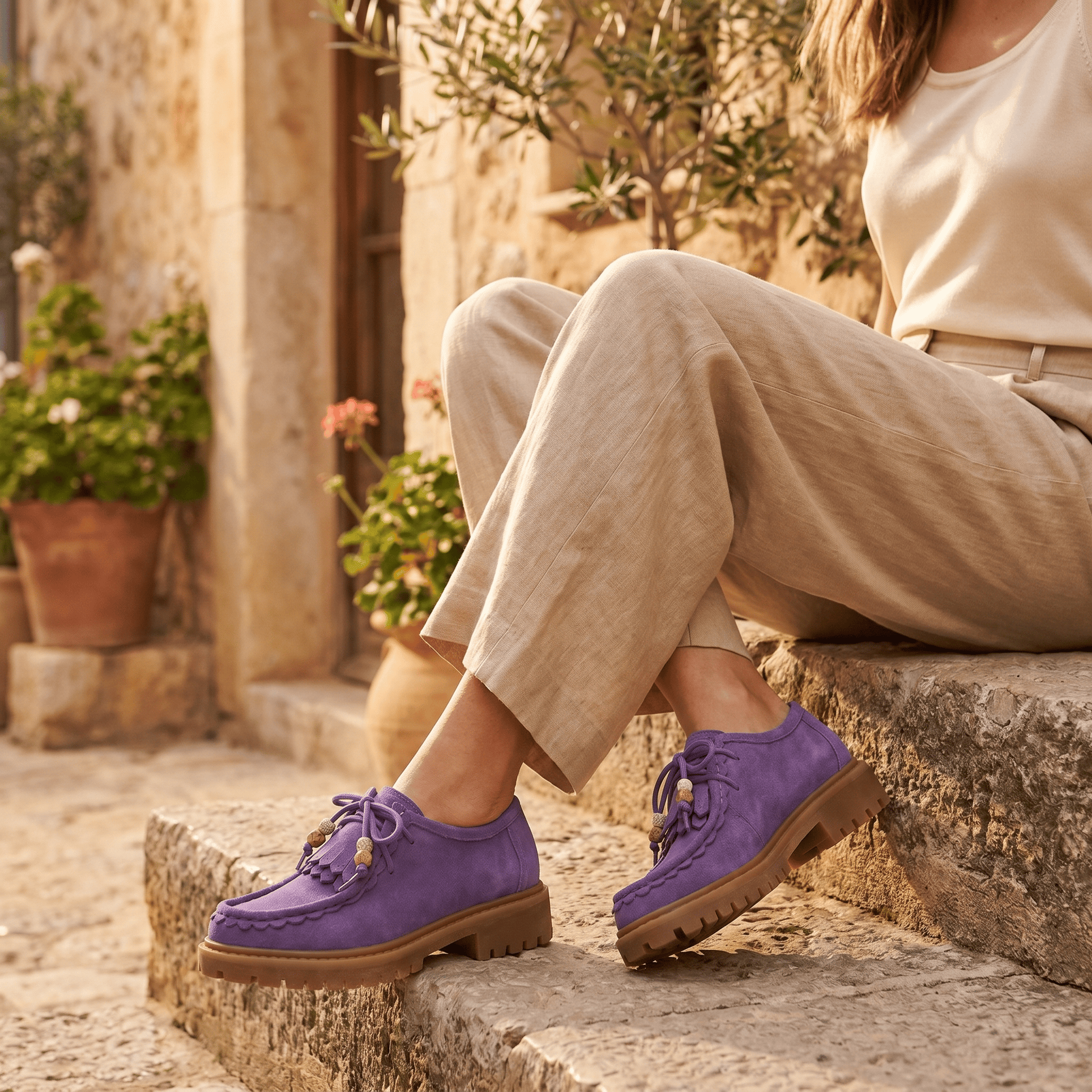 Mocassin Femme Compensé à Lacets