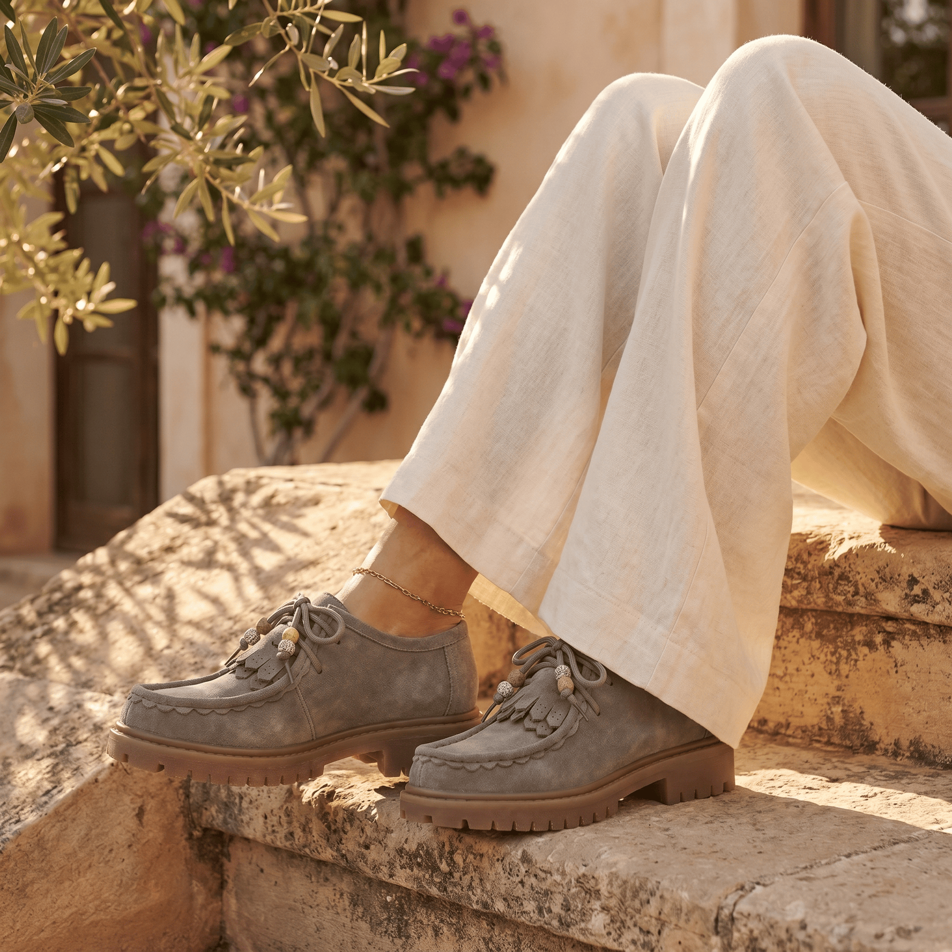Mocassin Femme Compensé à Lacets