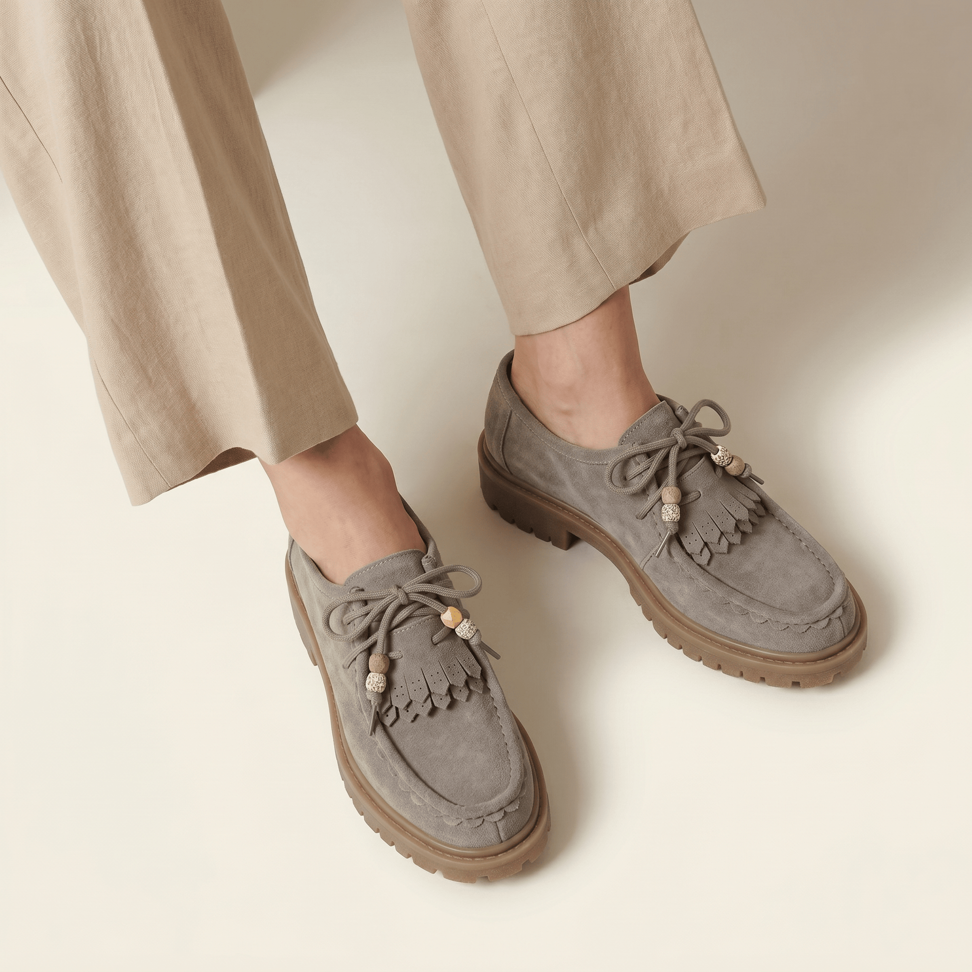 Mocassin Femme Compensé à Lacets