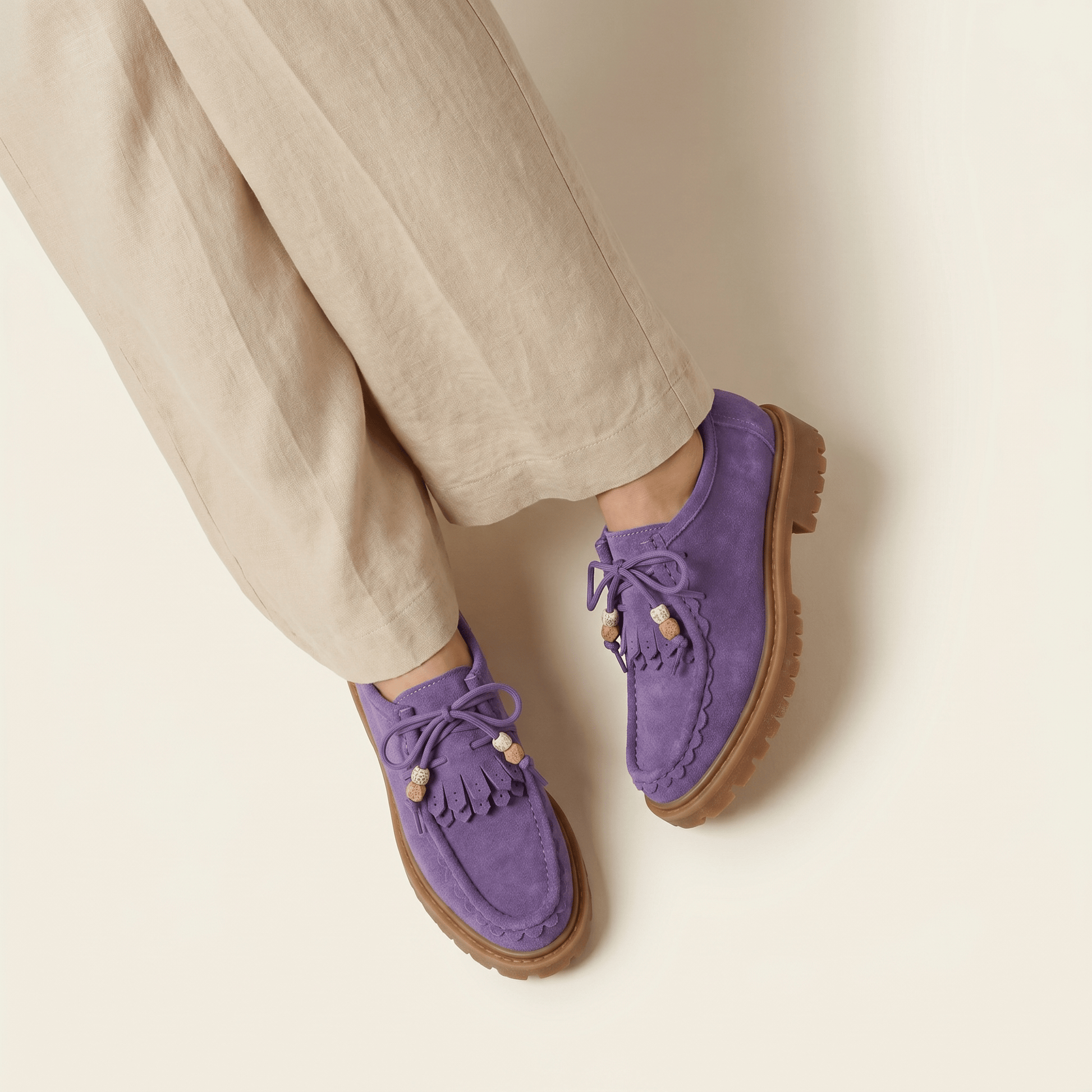 Mocassin Femme Compensé à Lacets